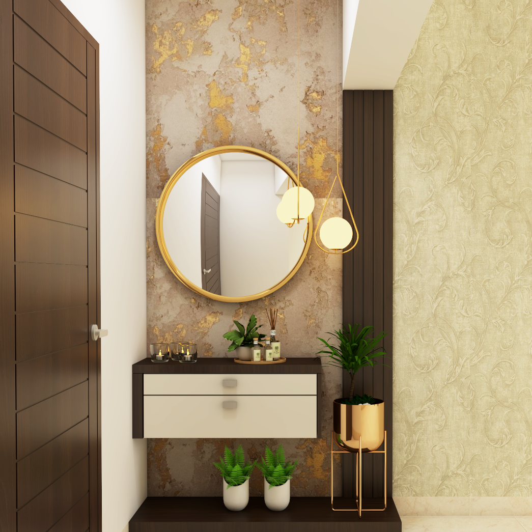 Contemporary Foyer Design With Golden Interiors