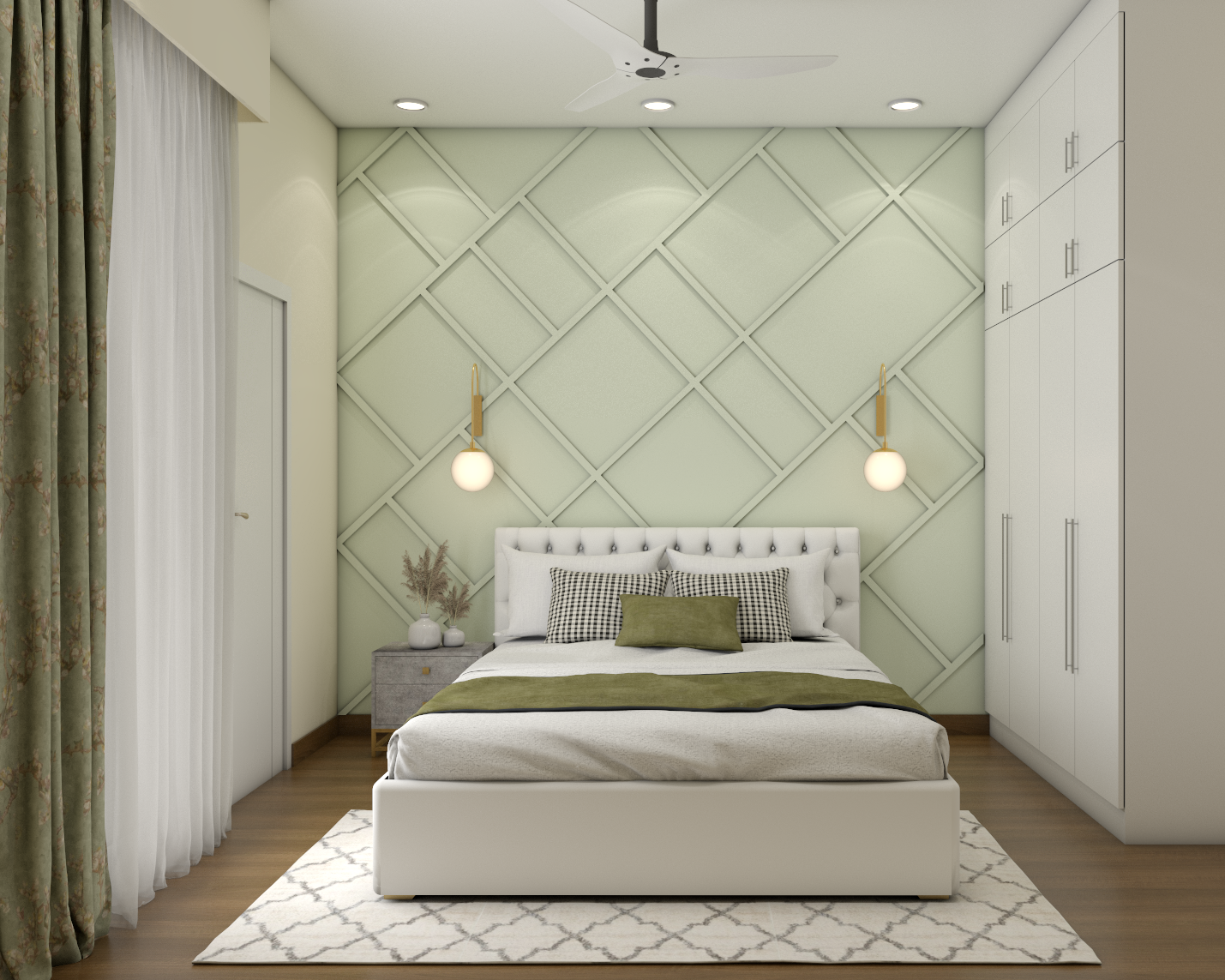 Modern Guest Bedroom Design With Geometric Panelling
