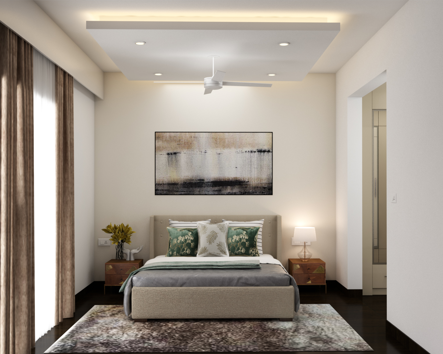 Modern Guest Bedroom Design With Abstract Wall Art
