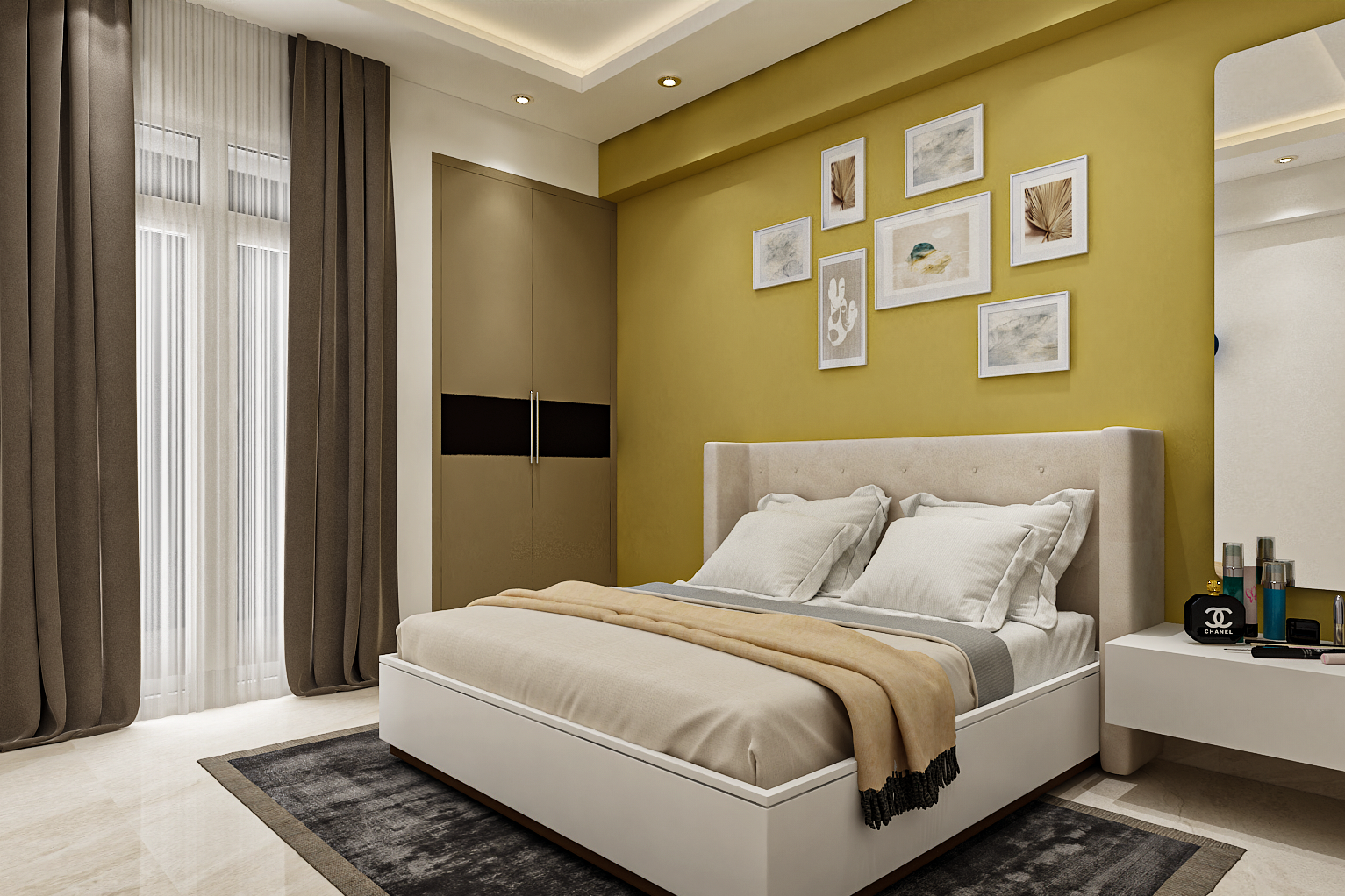Modern Guest Bedroom Design In Yellow | Livspace