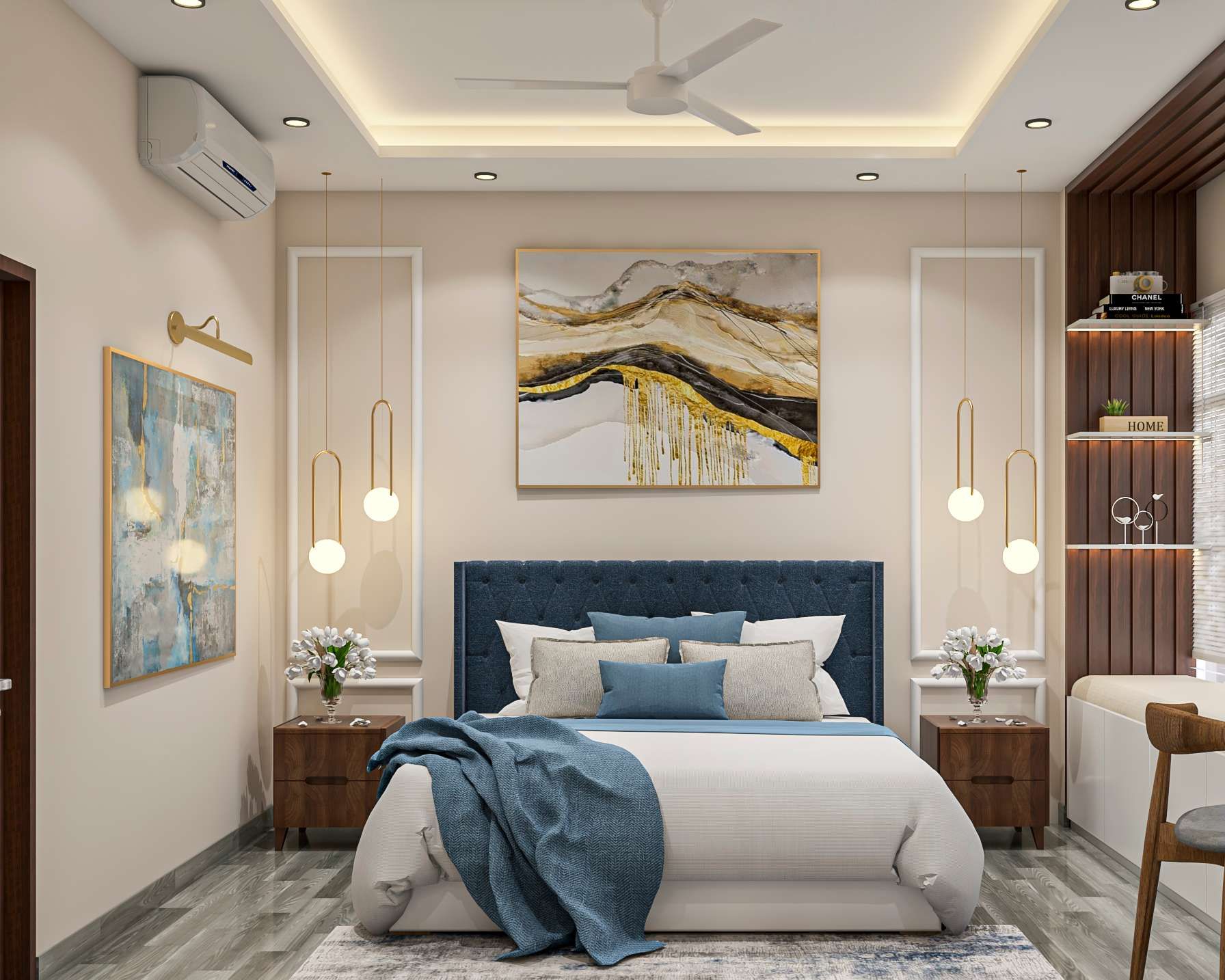 Spacious Guest Bedroom Design With Upholstered Headboard | Livspace