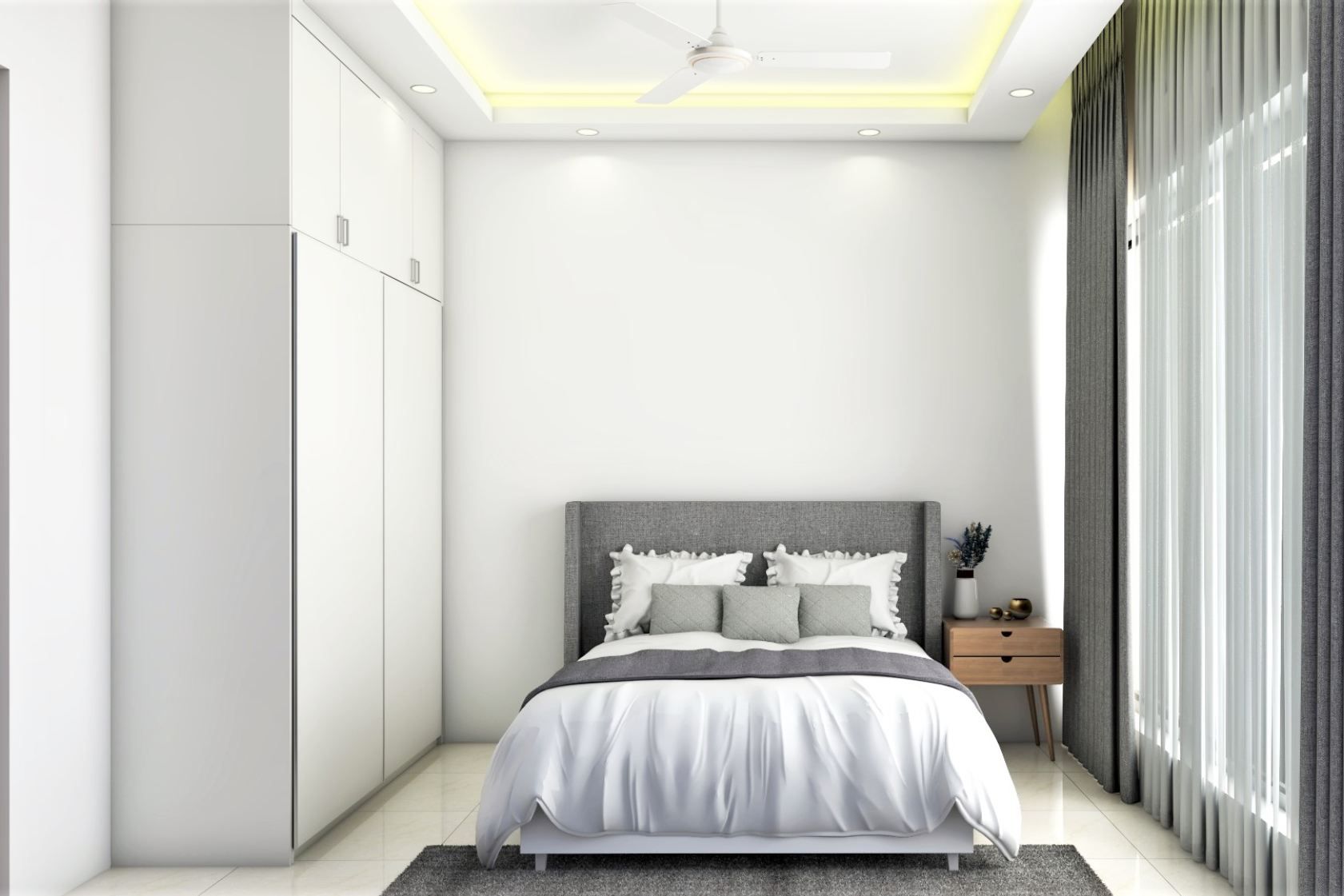 Grey And White Minimal Guest Bedroom Design