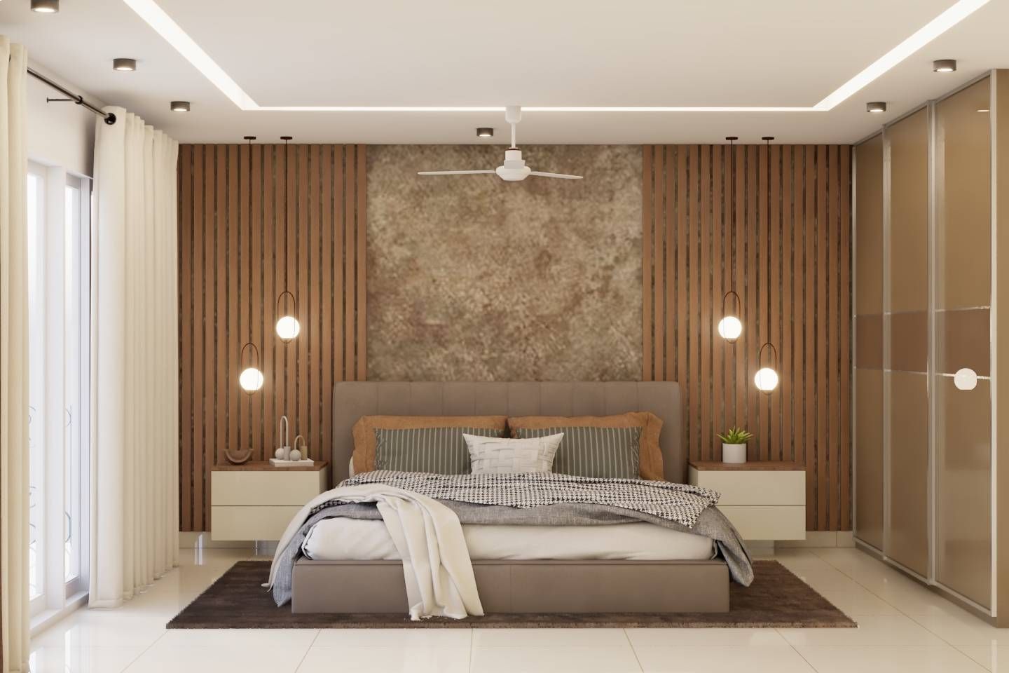 Modern Guest Bedroom Design With Grey Upholstered Bed