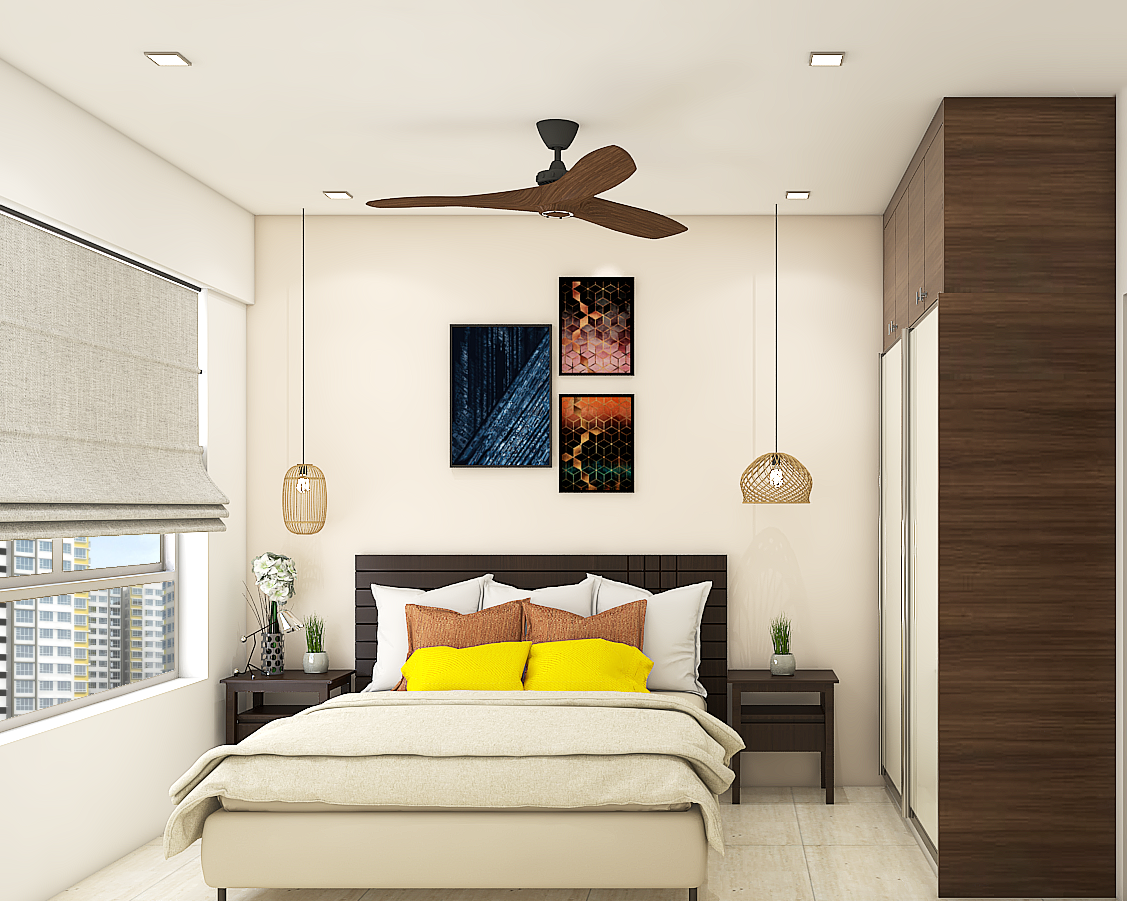 Compact Contemporary Guest Bedroom Design With Wooden Wardrobe