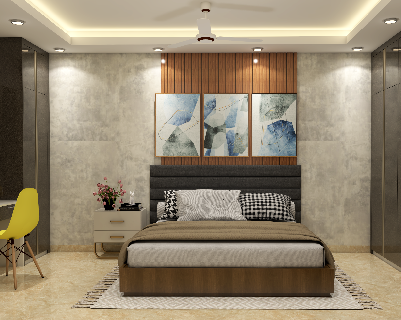 Grey Contemporary Guest Bedroom Design With Study Desk