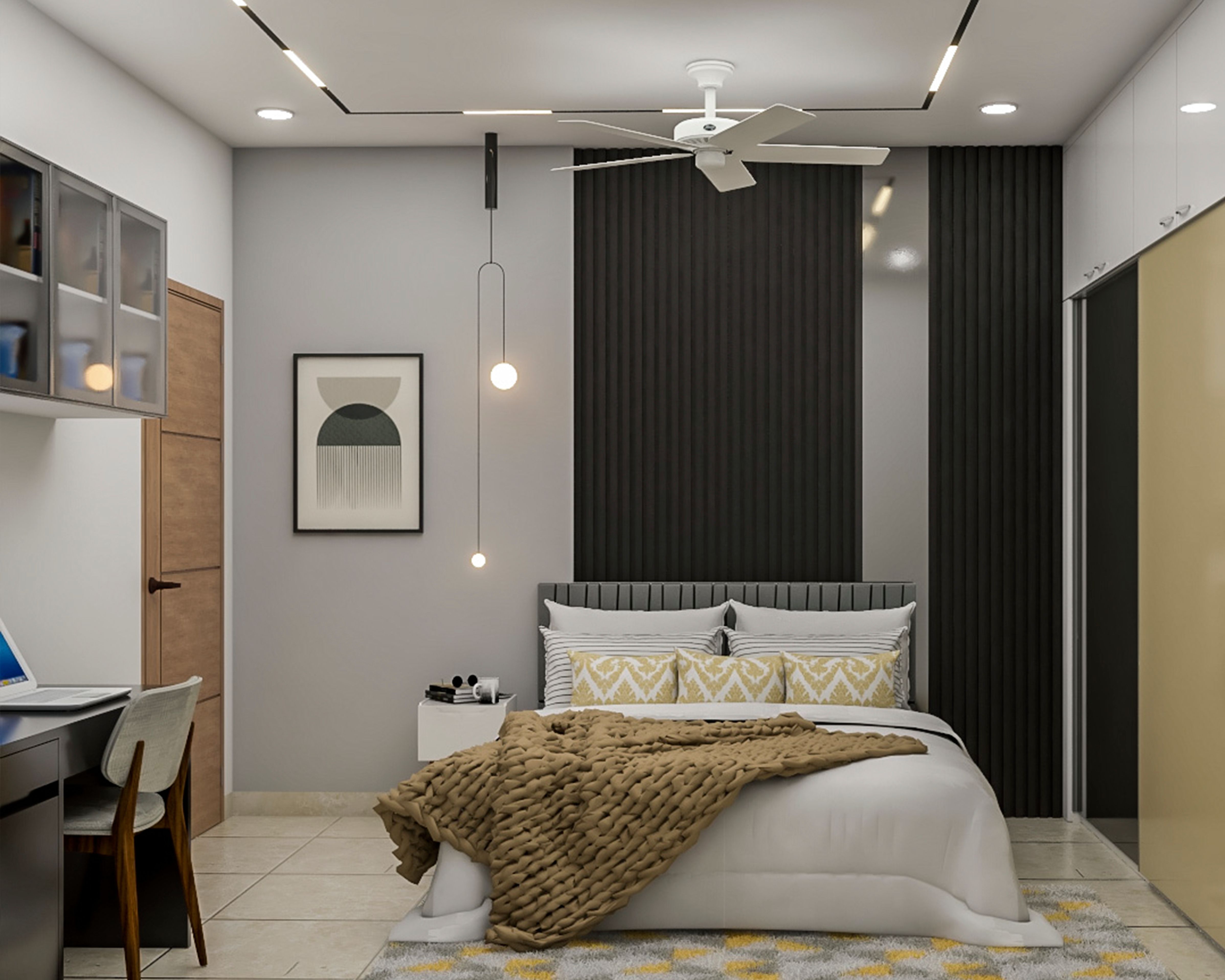 Grey and store black bed