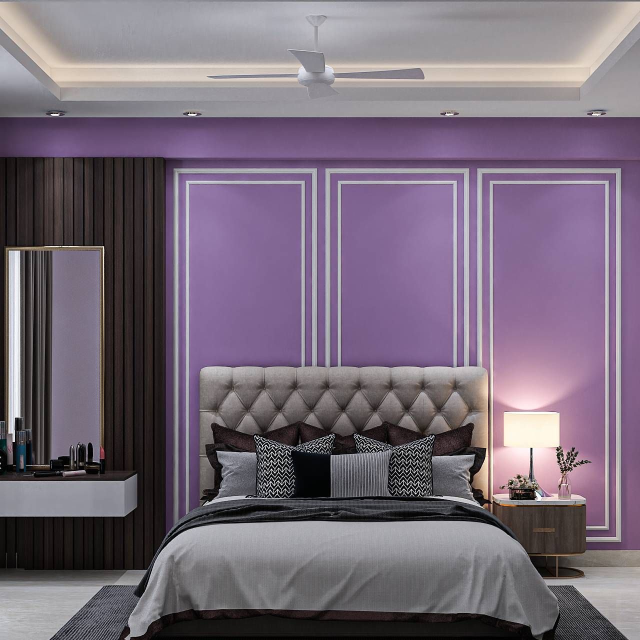 Modern Guest Bedroom Design With Purple Accent Wall