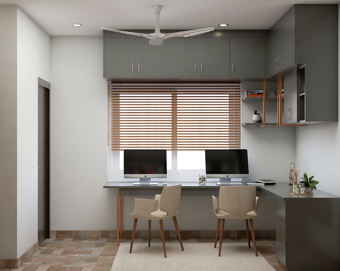 Spacious Grey Home Office Design For Two