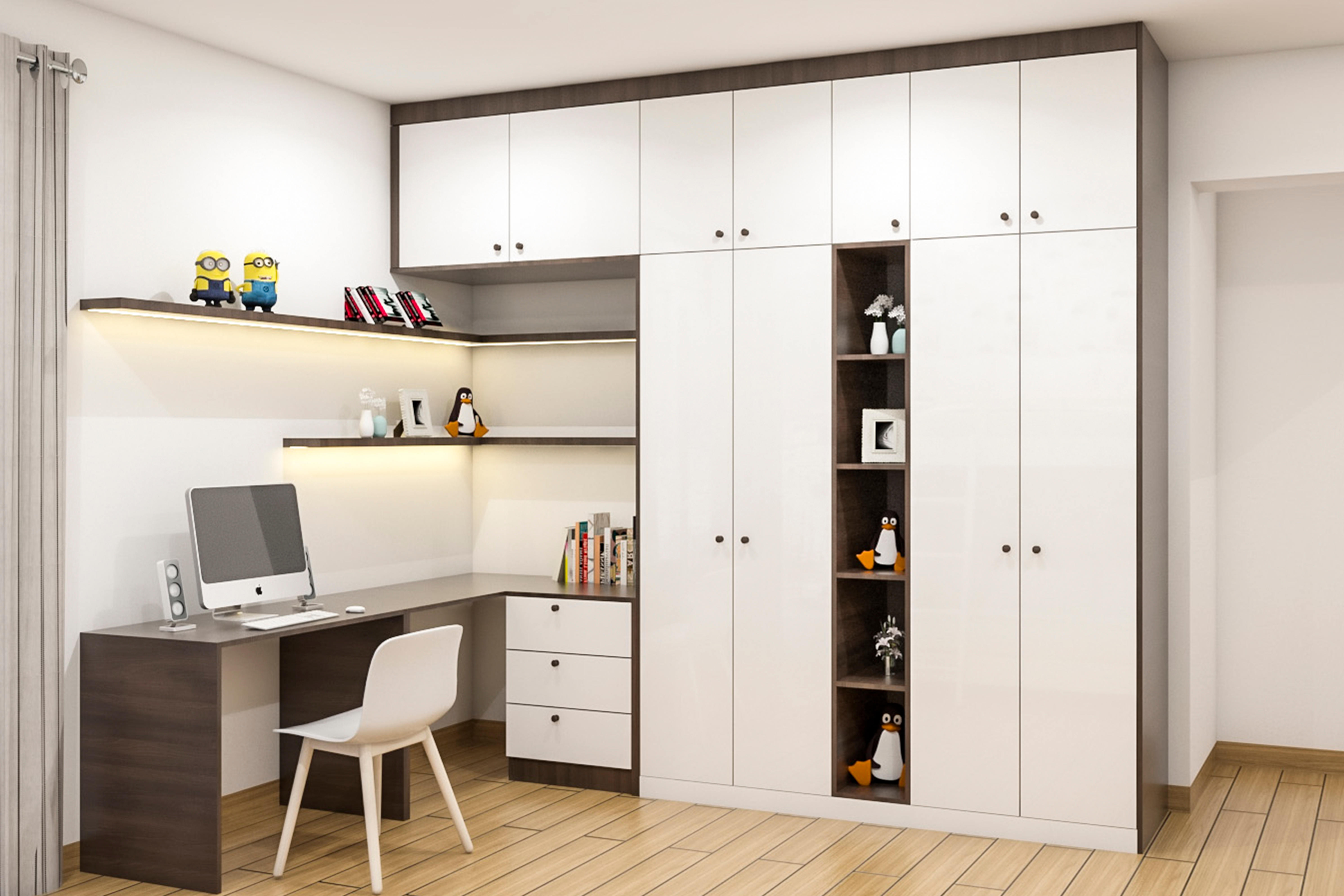 White Modern Home Office Design With Wardrobe