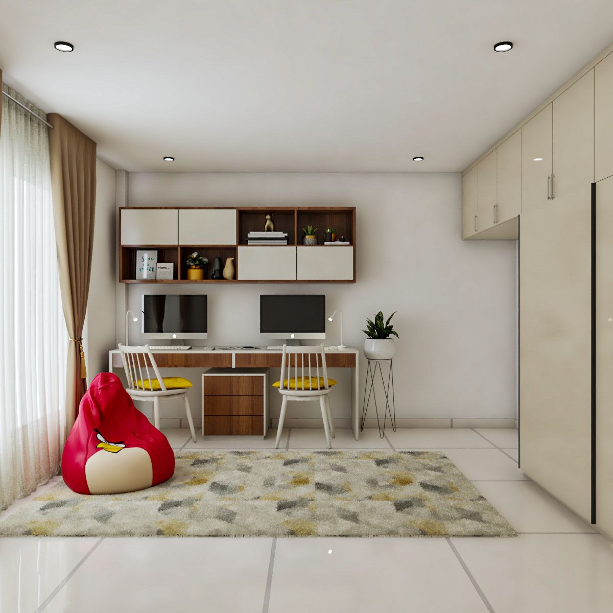 Brown And White Spacious Study Unit Design | Livspace