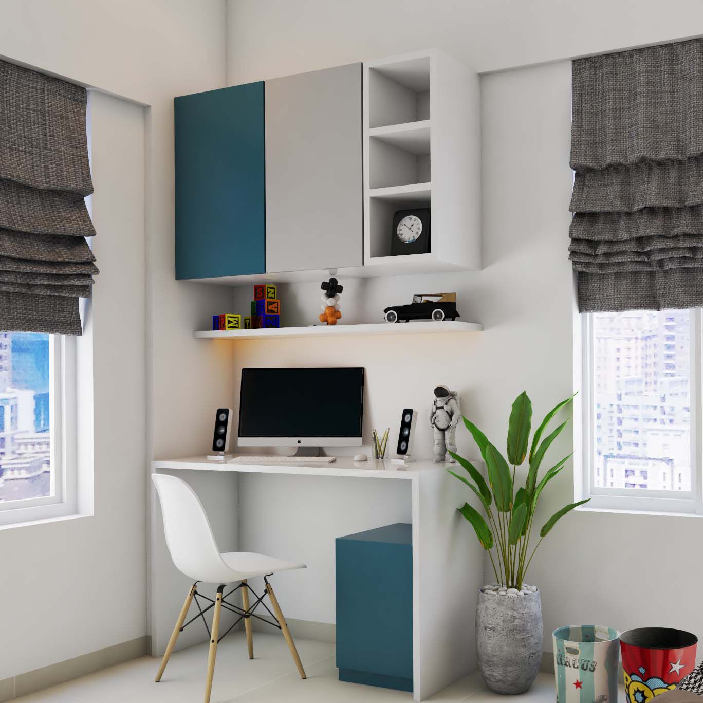 Modern Home Office Design In Navy Blue And White Livspace