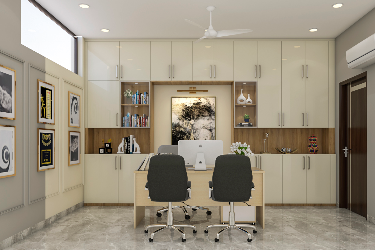 Contemporary Home Office Design Within Cupboard