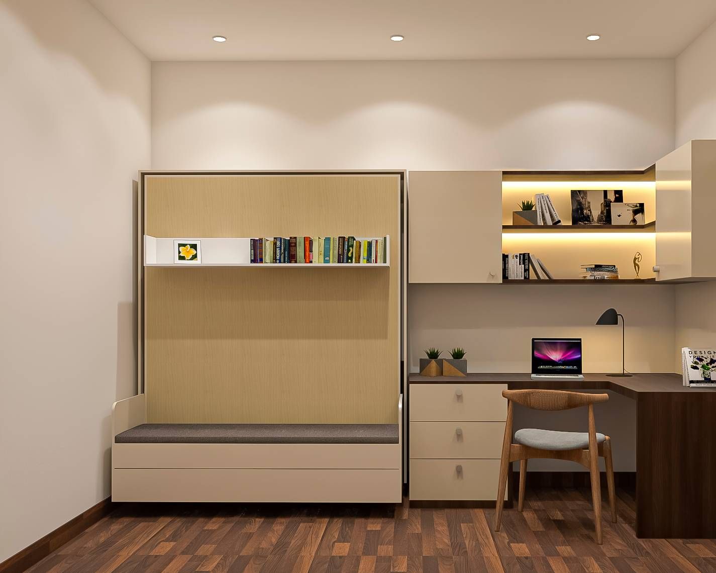 Modern Spacious Home Office Design With Overhead Storage Units