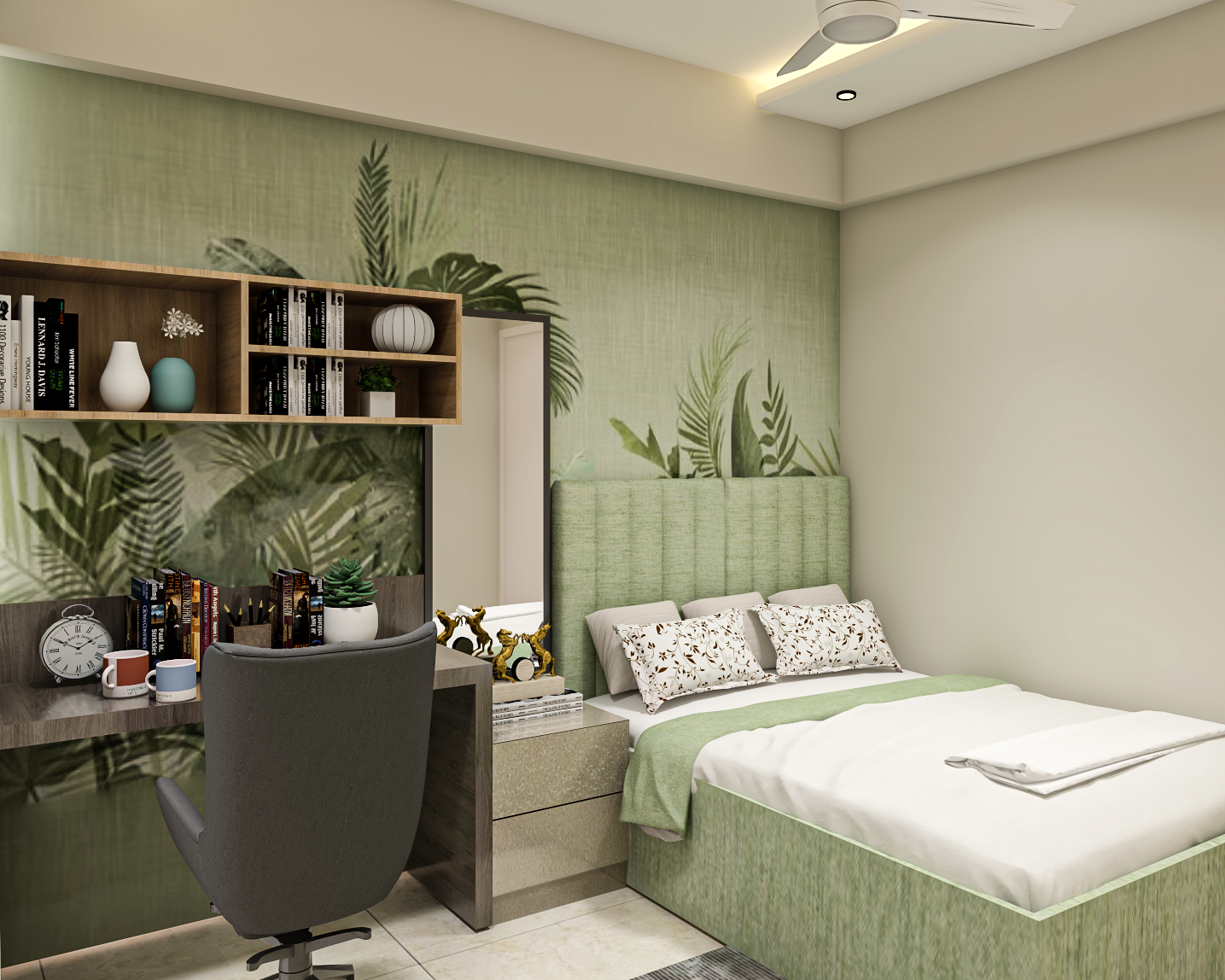 Tropical Themed Kids Bedroom Design In Green