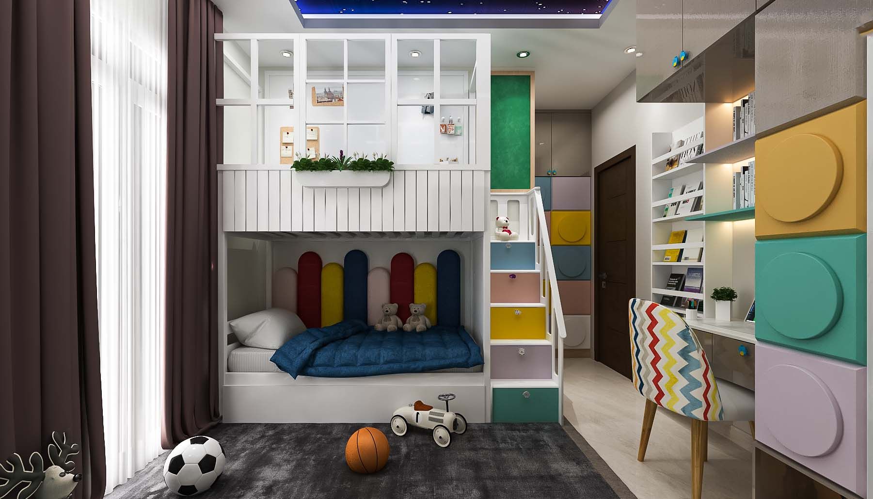 Colourful Multi-Functional Spacious Kid's Bedroom Design | Livspace