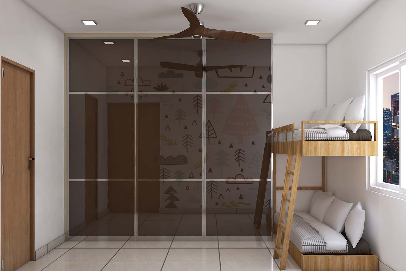 Contemporary Kid's Bedroom Design With Bunk Bed And Wardrobe