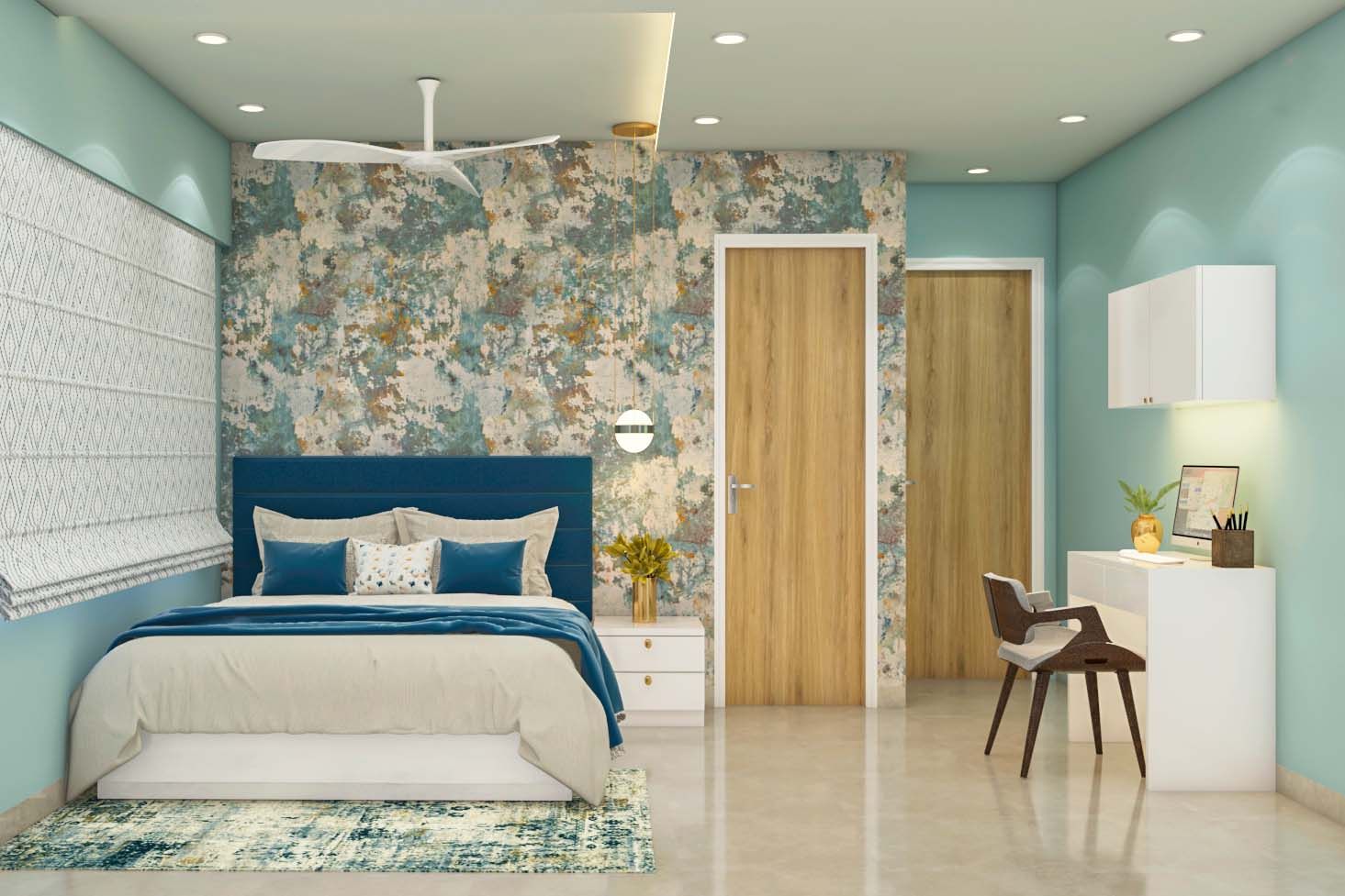 Contemporary Kid's Bedroom Design With Rustic Wallpaper