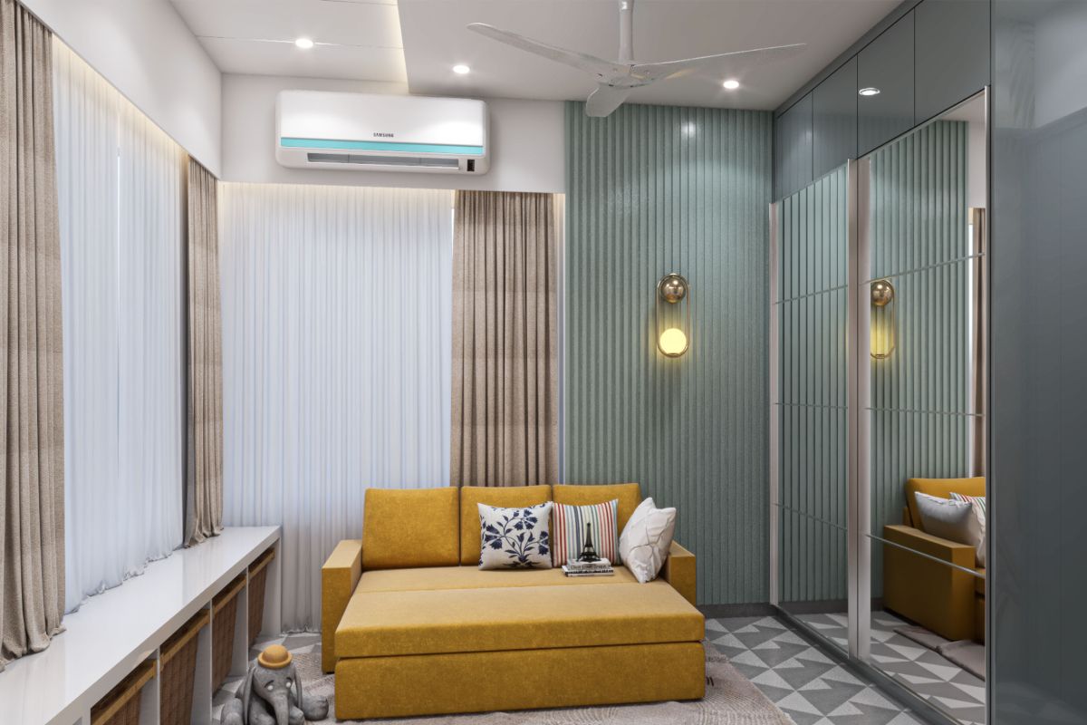 Contemporary Boy's Room Design With Yellow Sofa