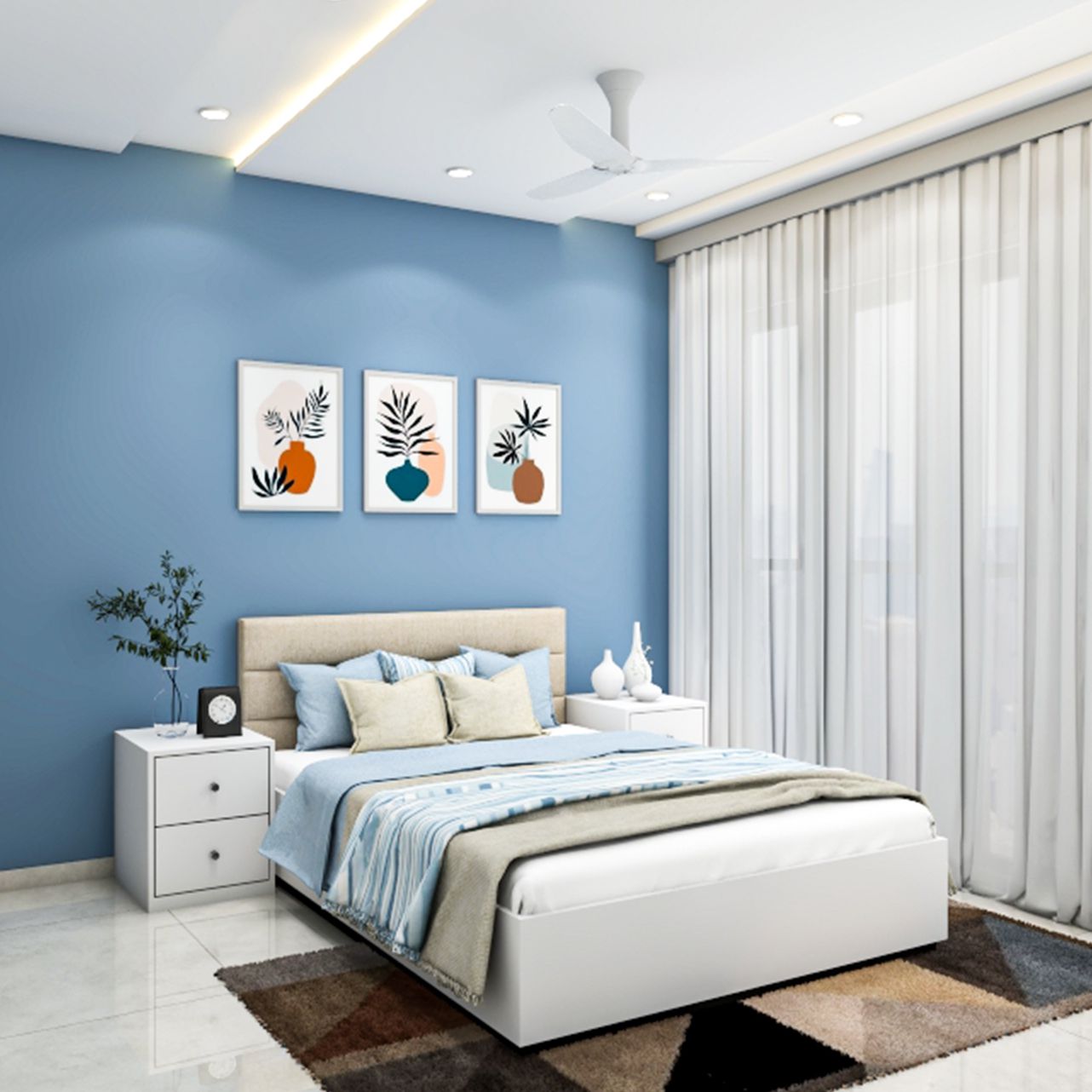 Blue Modern Boy's Room Design With Rug