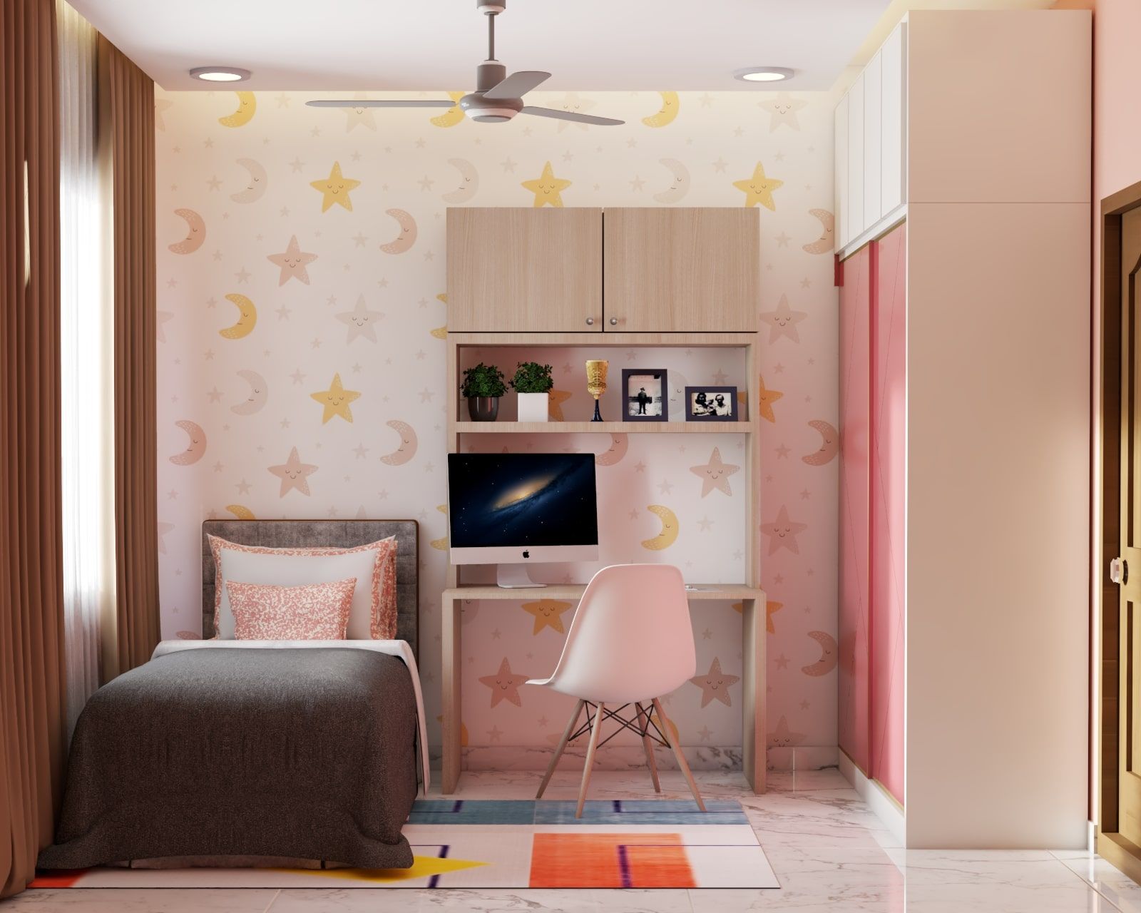 Modern Pink-Themed Kid's Bedroom Design