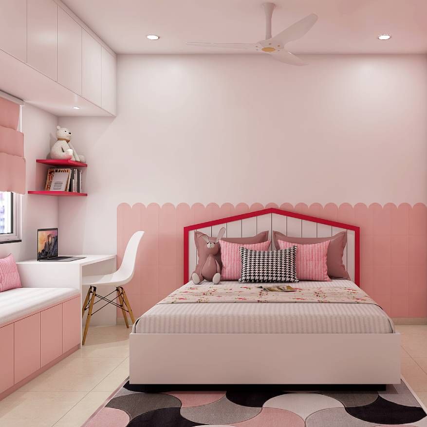 Shabby Chic Pink Kid's Bedroom Design With Loft