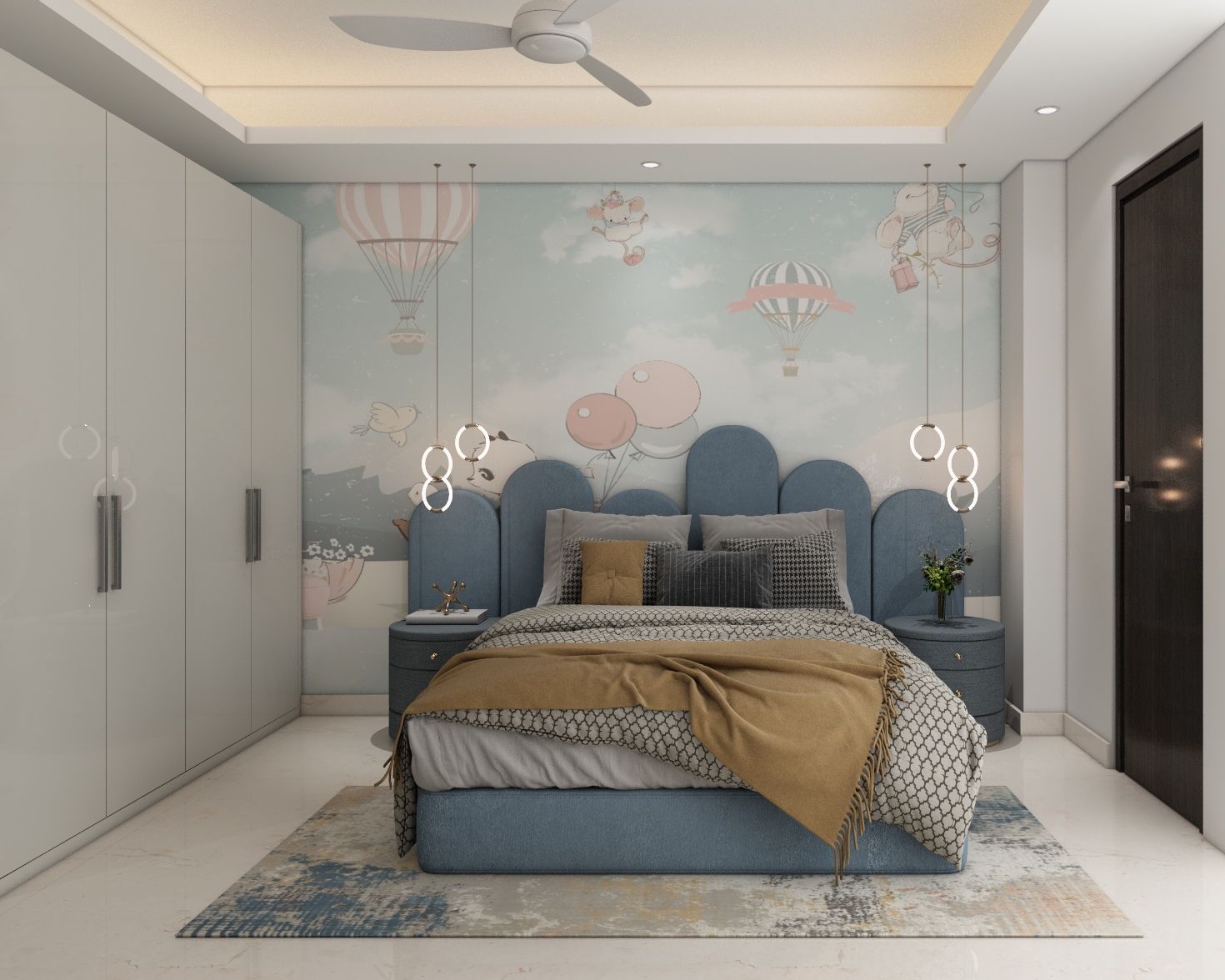 Contemporary Kid's Bedroom Design With Scenic Wallpaper | Livspace