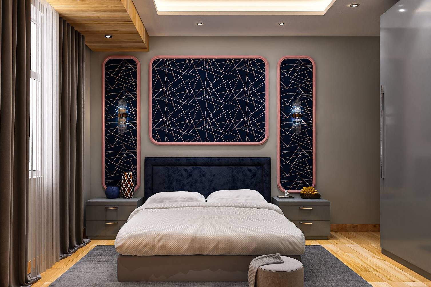 Grey Kid's Bedroom Design With Dark Shaded Panel