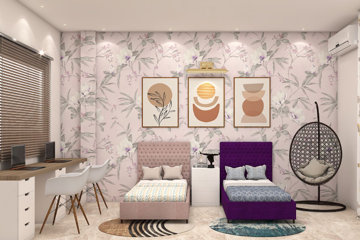 Modern Kid's Room Design For Girls With Floral Wallpaper