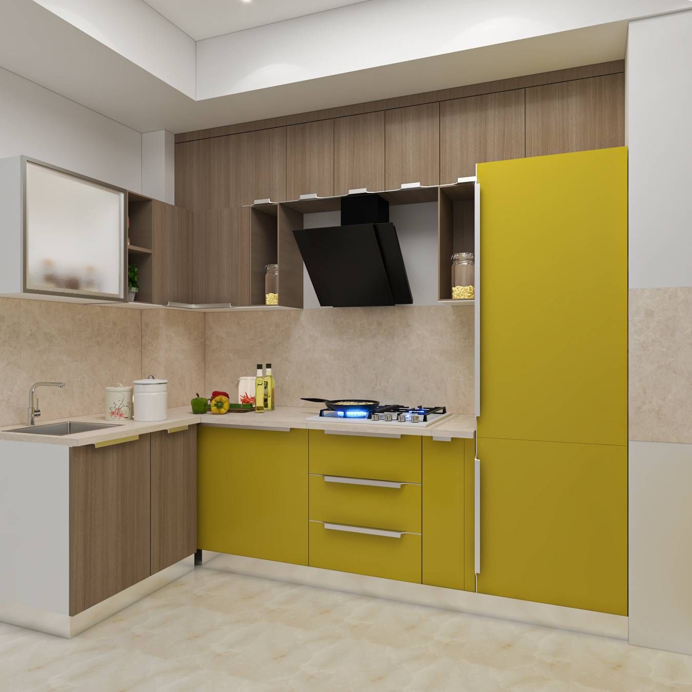 Compact Modern Style L-Shaped Kitchen Design