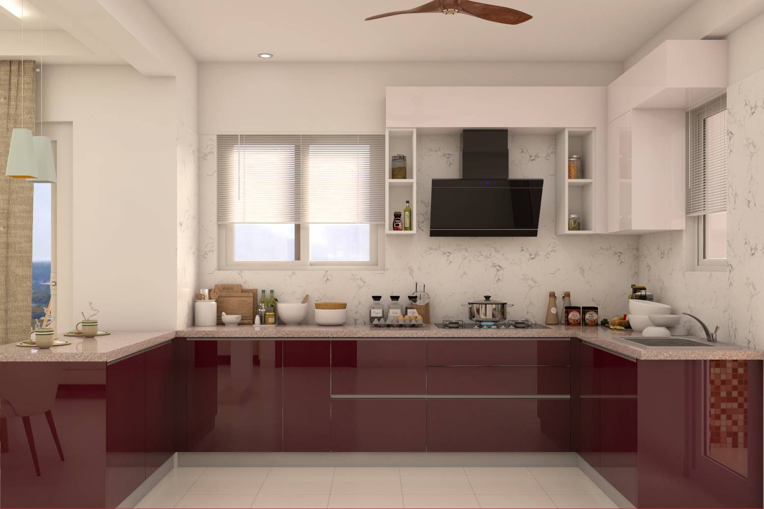 Contemporary Spacious Kitchen With Breakfast Counter