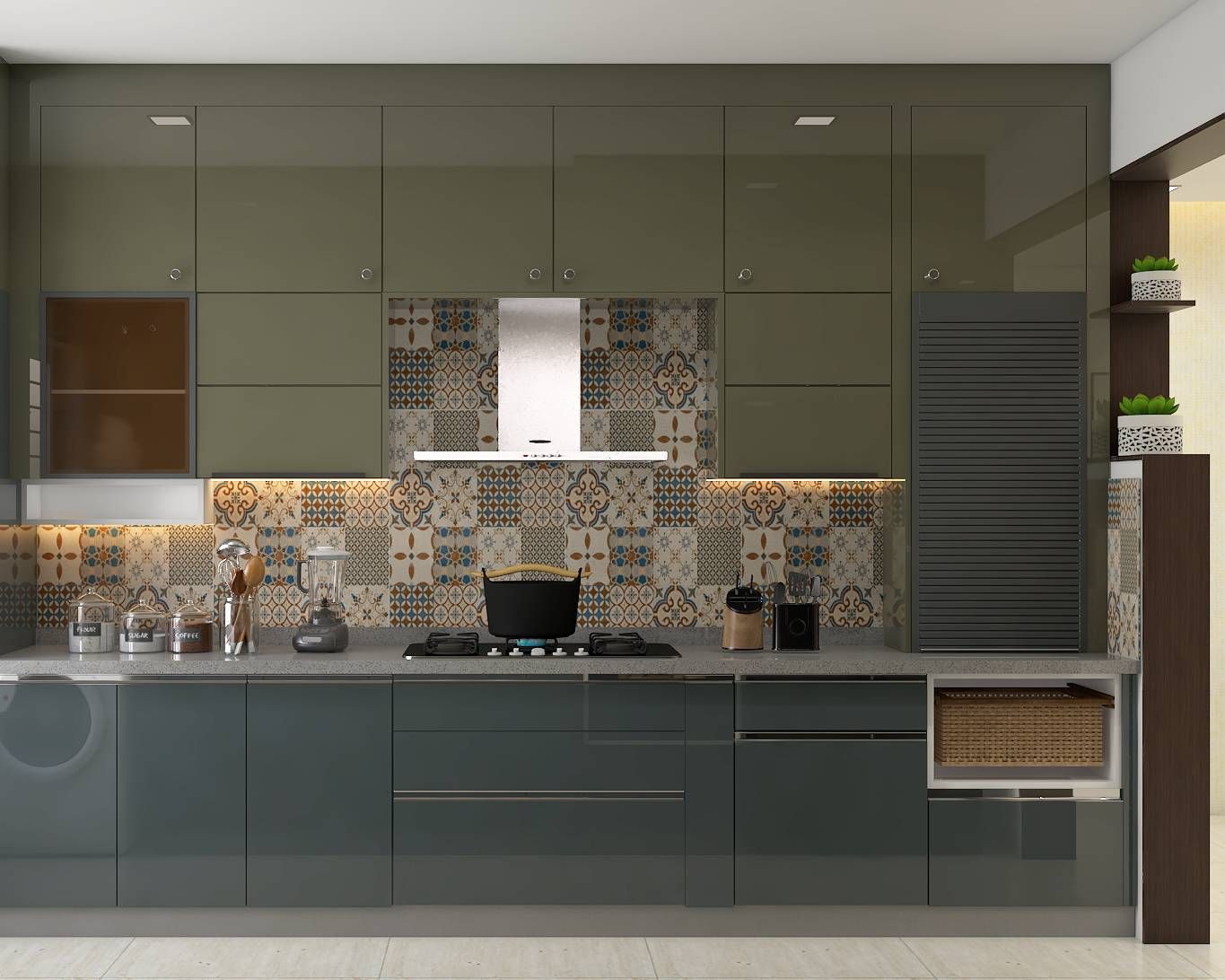 Contemporary Spacious Kitchen With Olive Green Finish