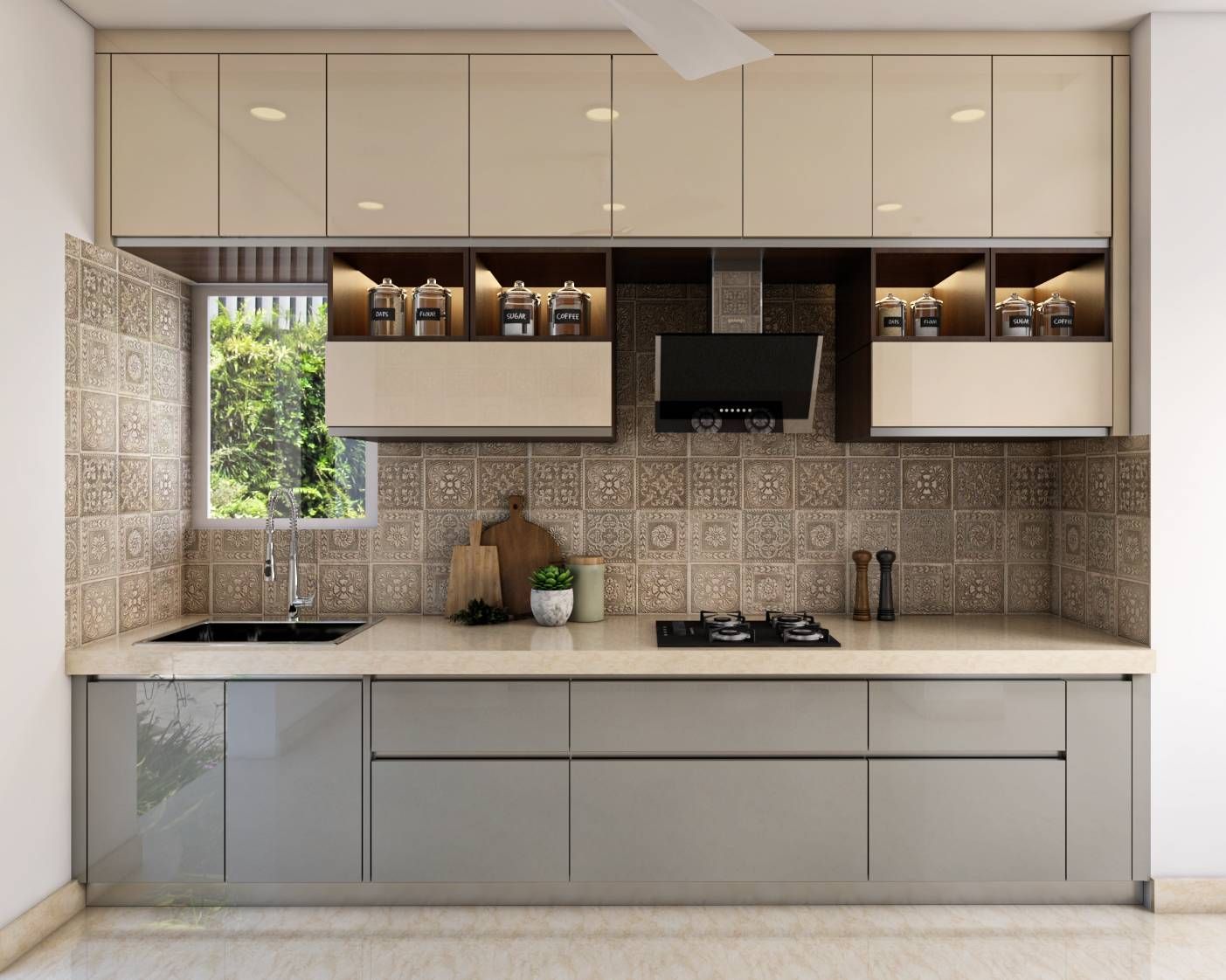 Contemporary Modular Kitchen Cabinet Design With Earthy Color Palette