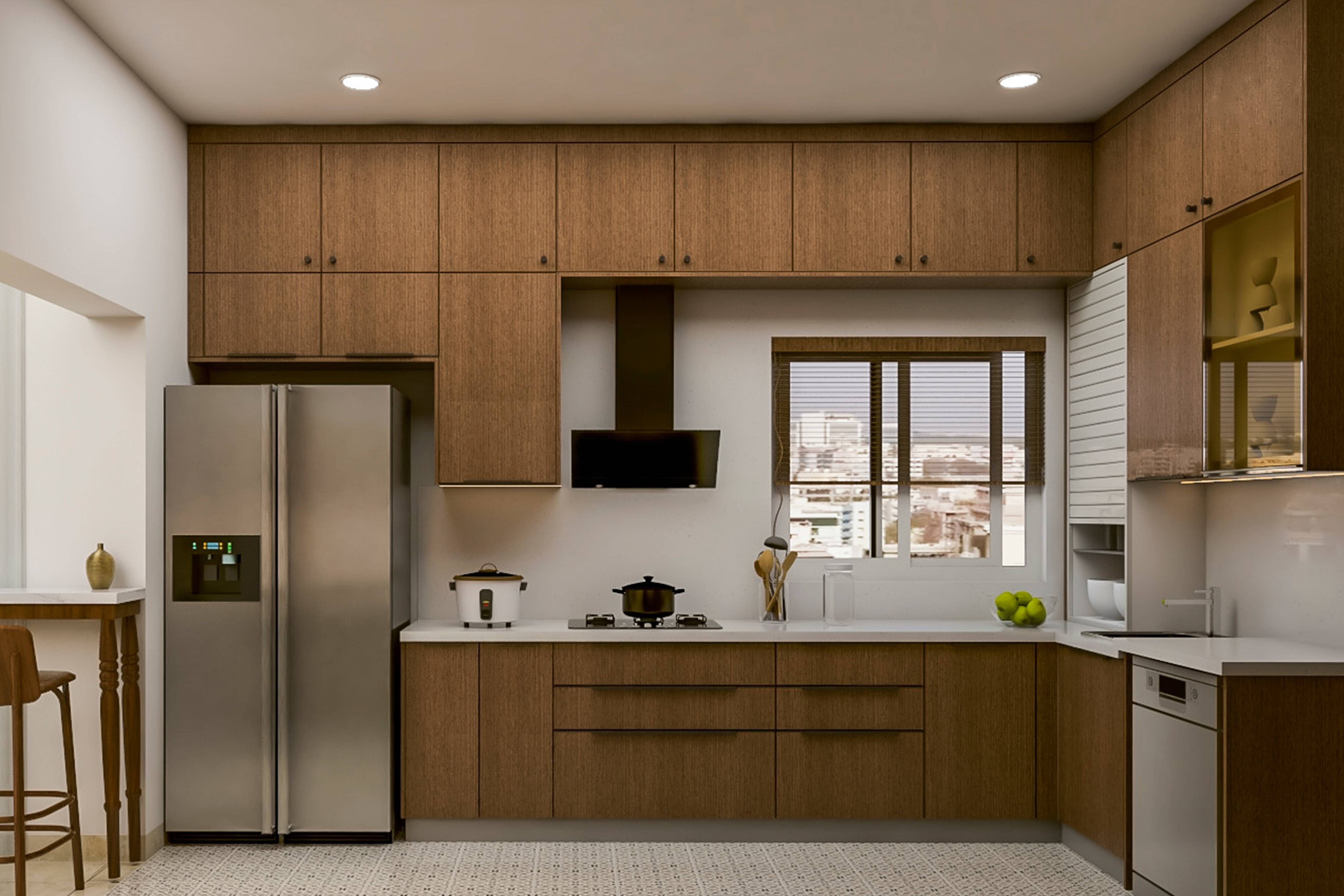 wooden modern l-shaped kitchen design | livspace