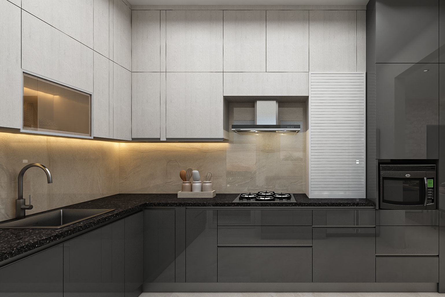 Modern Kitchen Design With Grey Bottom Cabinets | Livspace