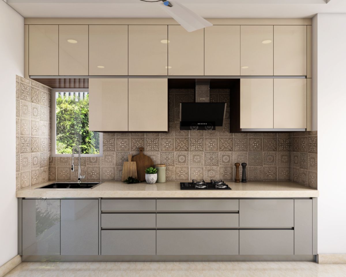 Beige And Grey Modern Parallel Kitchen Design