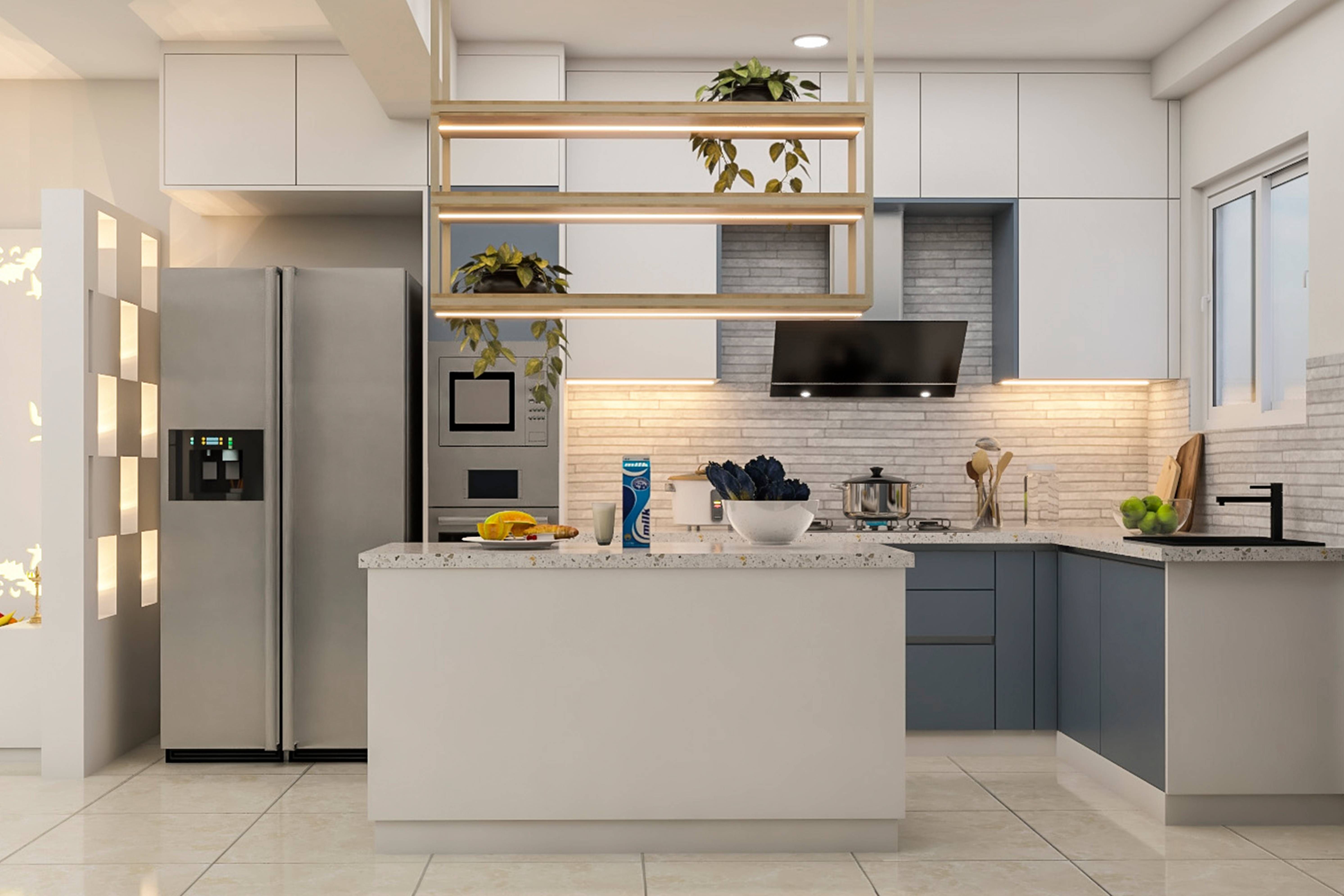 Modern Modular L-Shaped Kitchen Design With Kitchen Island