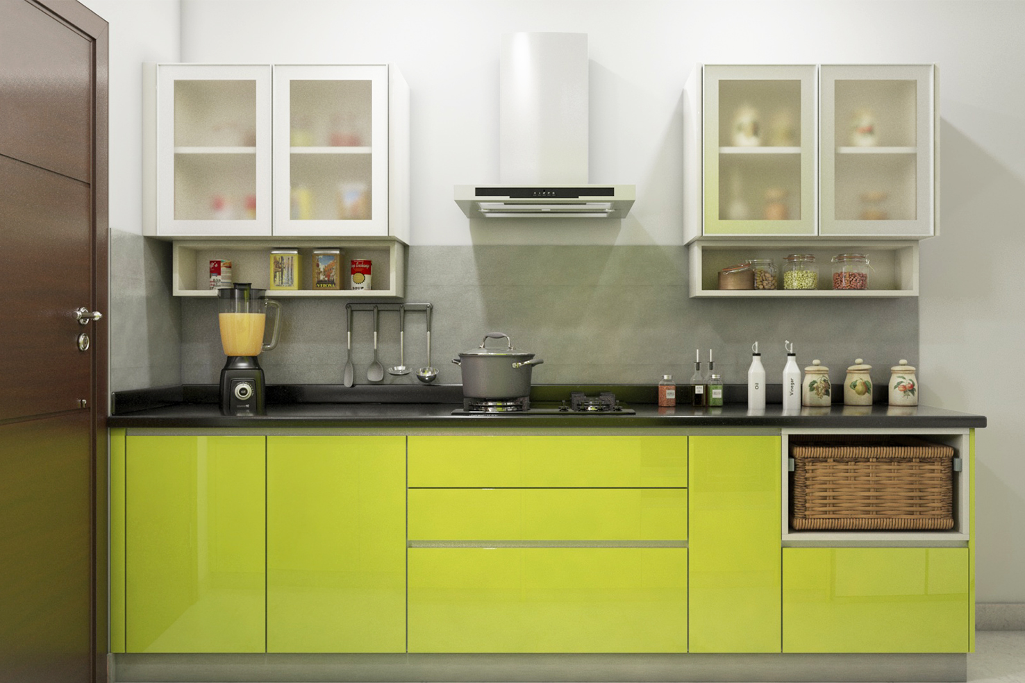 Lemon Yellow Modern Parallel Kitchen Design