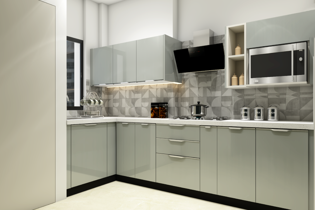 Modern Grey And White Modular Kitchen Design With Glossy Finish