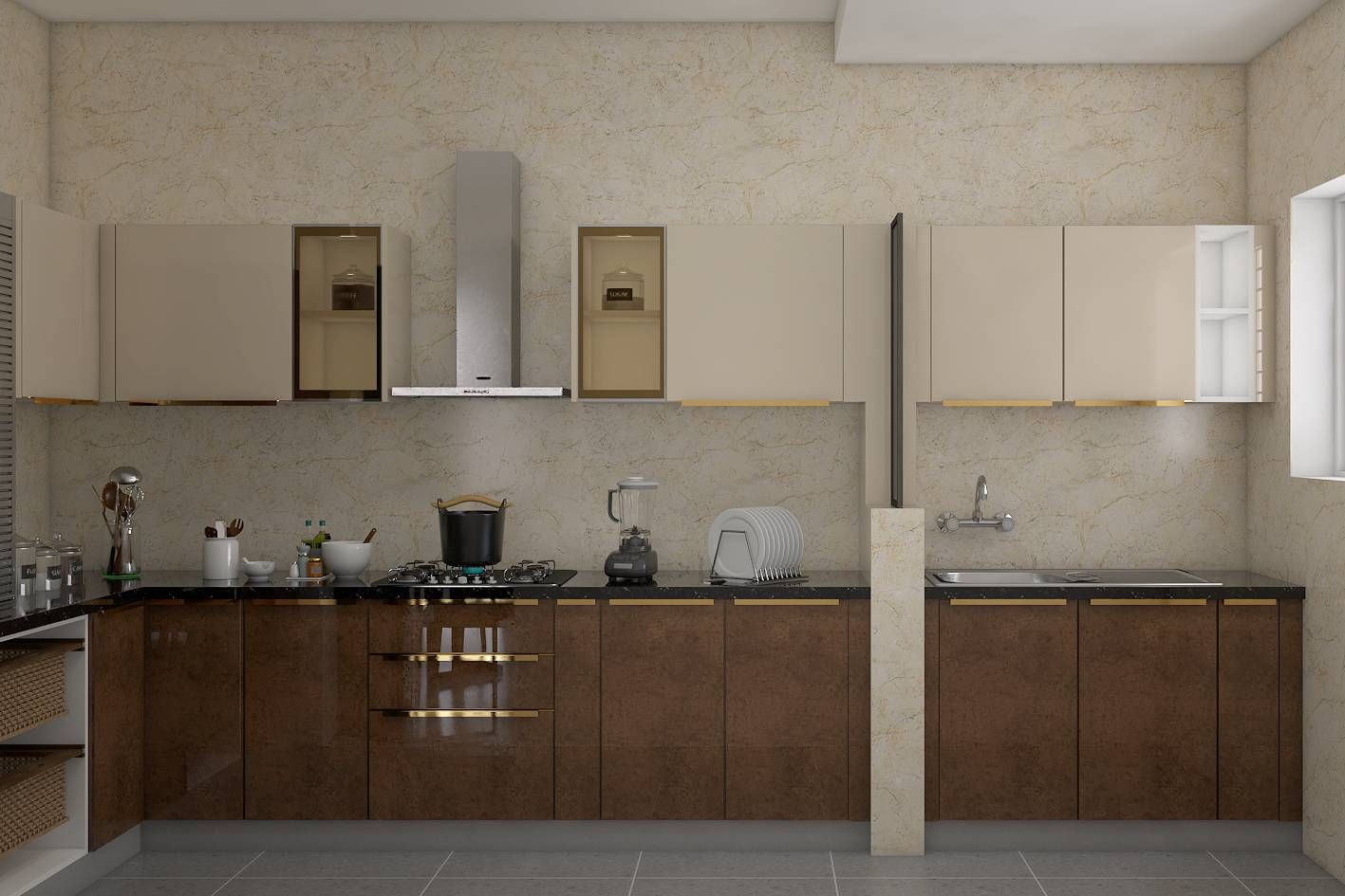 Modern Modular L-Shaped Kitchen Design With An Earthy Palette