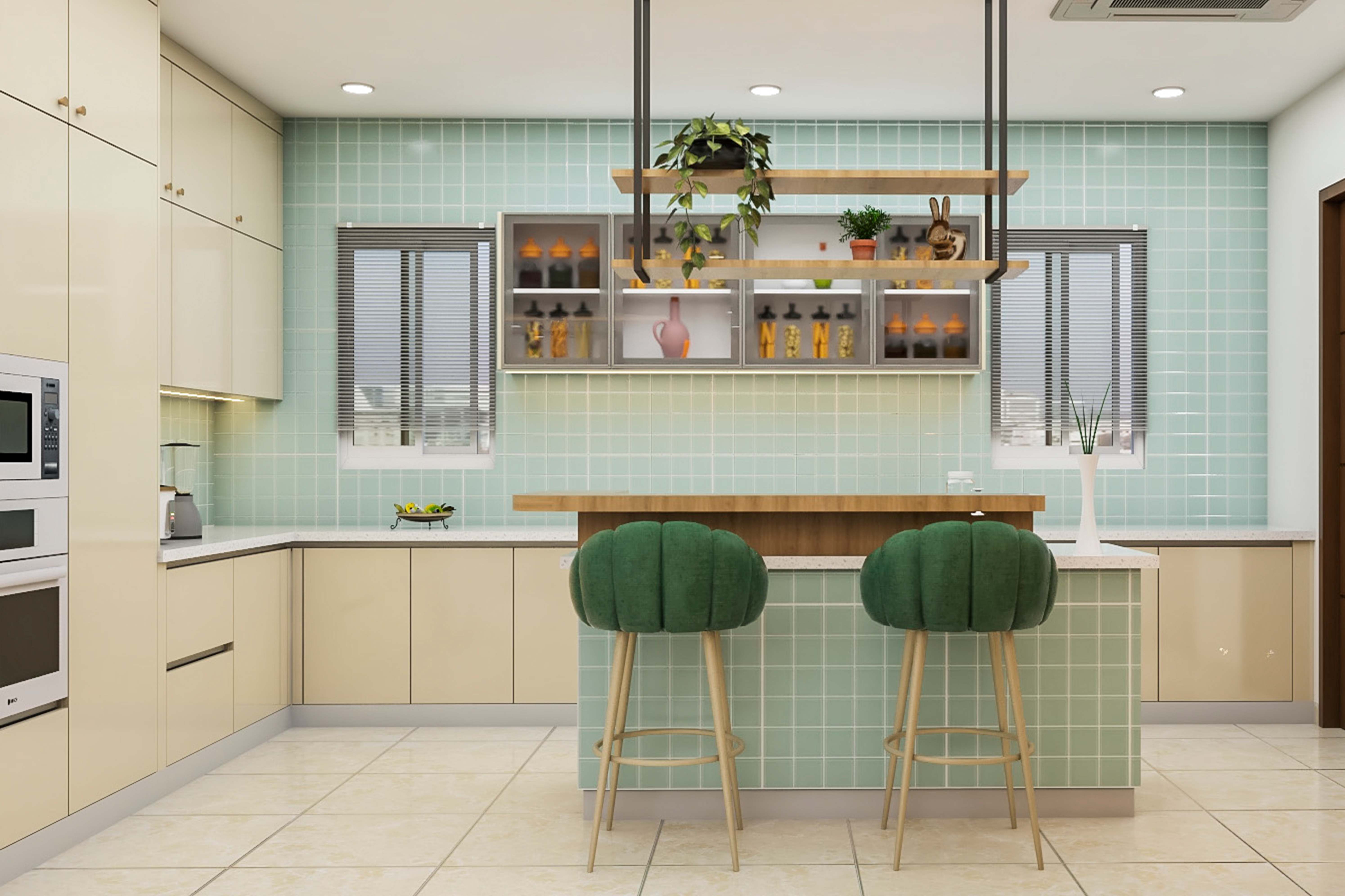Contemporary L-Shaped Modular Kitchen Design With Kitchen Island