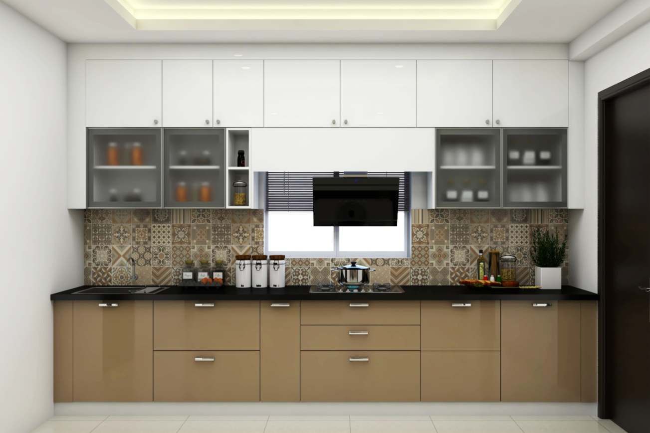 Modern Parallel Kitchen Design In Light Brown And White