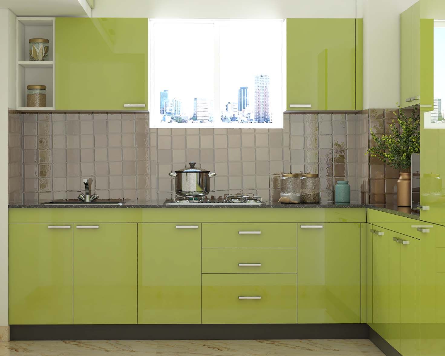 Green Themed Modular Kitchen Design Ideas