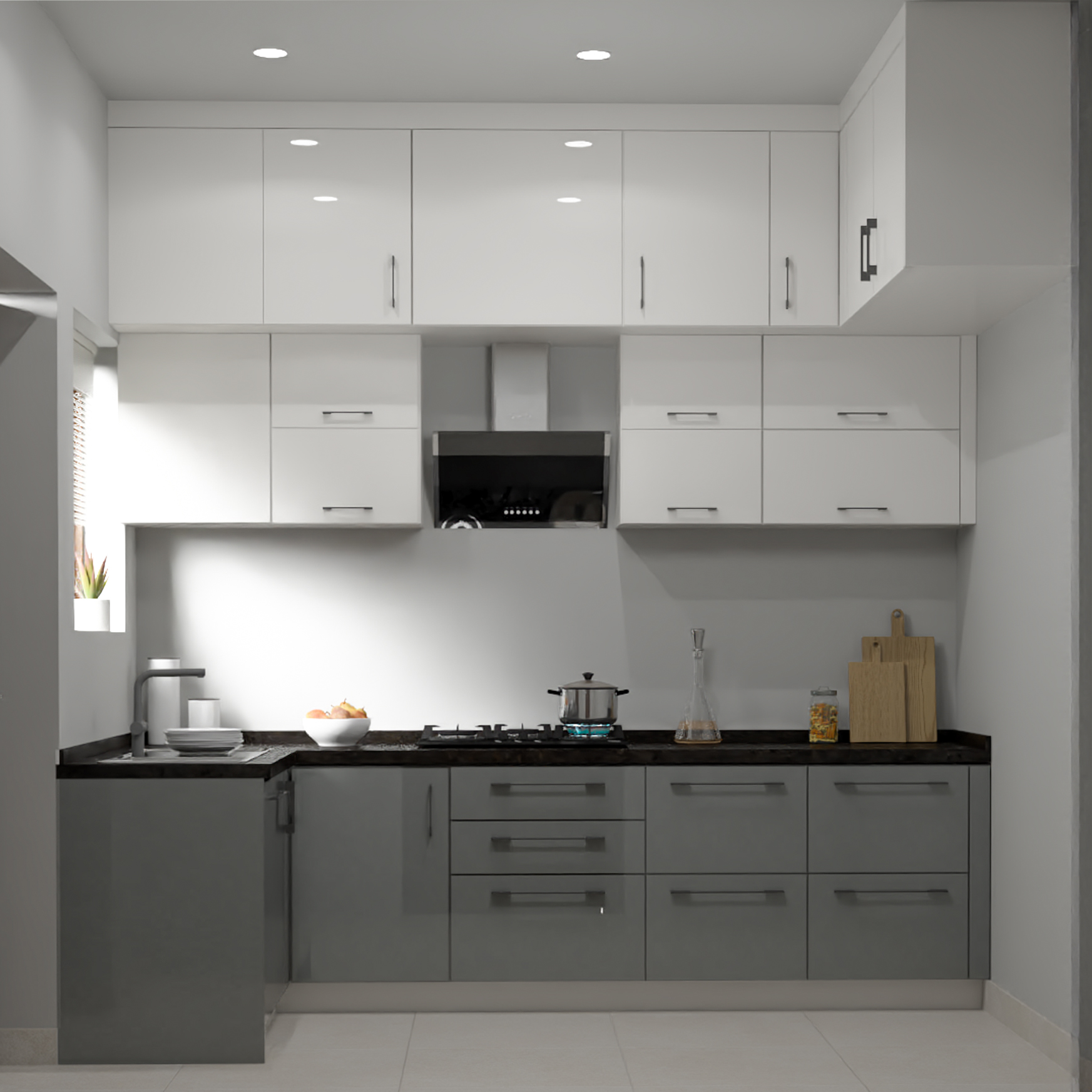Modern Grey And White Modular Kitchen Design