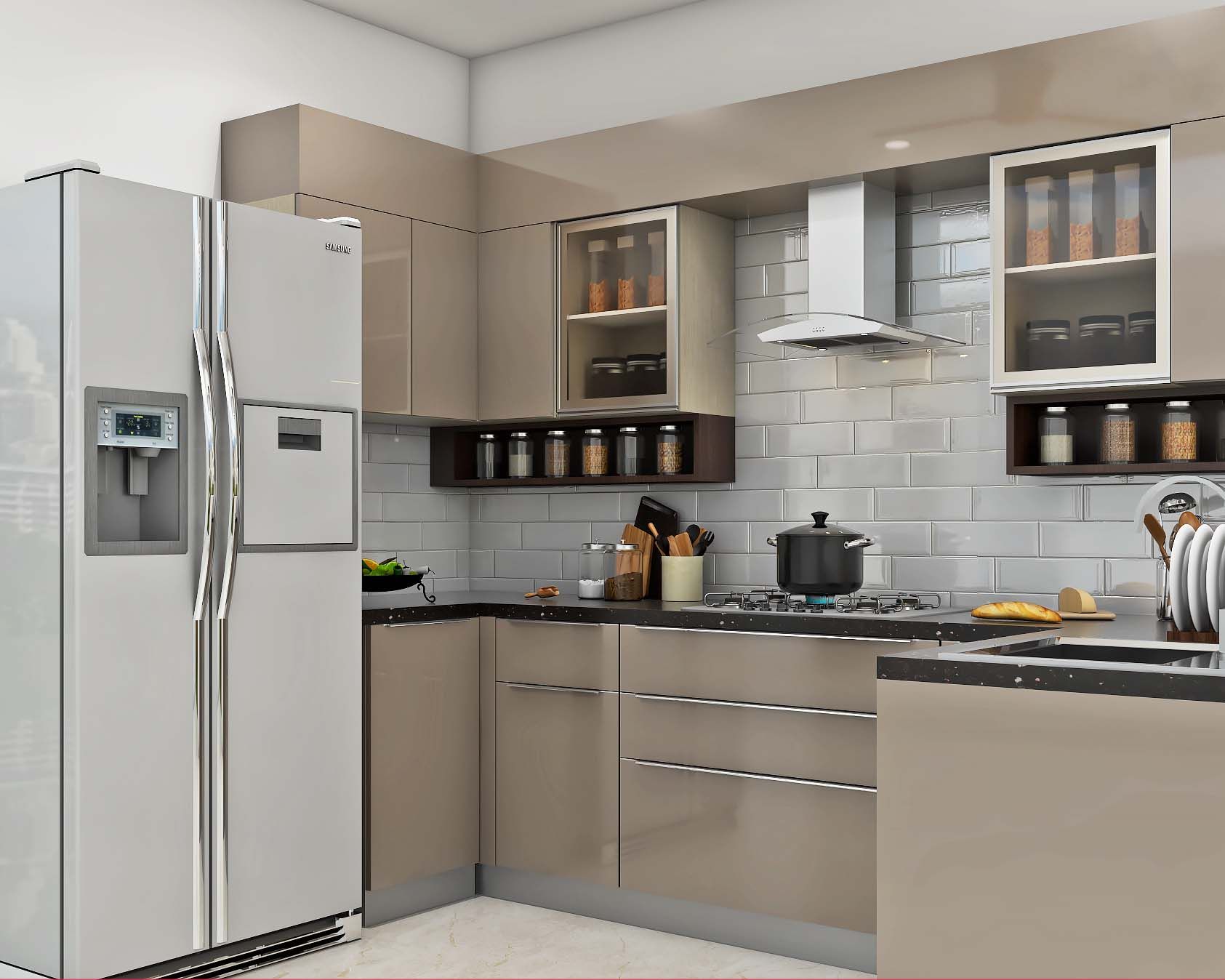 Contemporary Brown Kitchen Design With Kitchen Triangle