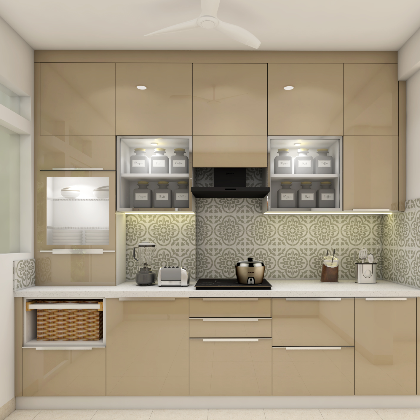 Contemporary Parallel Kitchen Design With Glossy Laminates