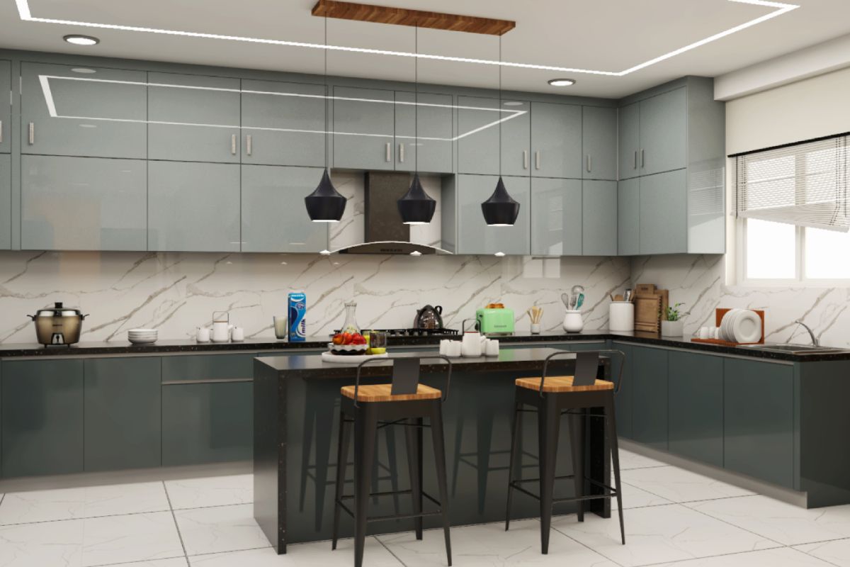 U-Shaped Modern Kitchen Design With Grey Shutters