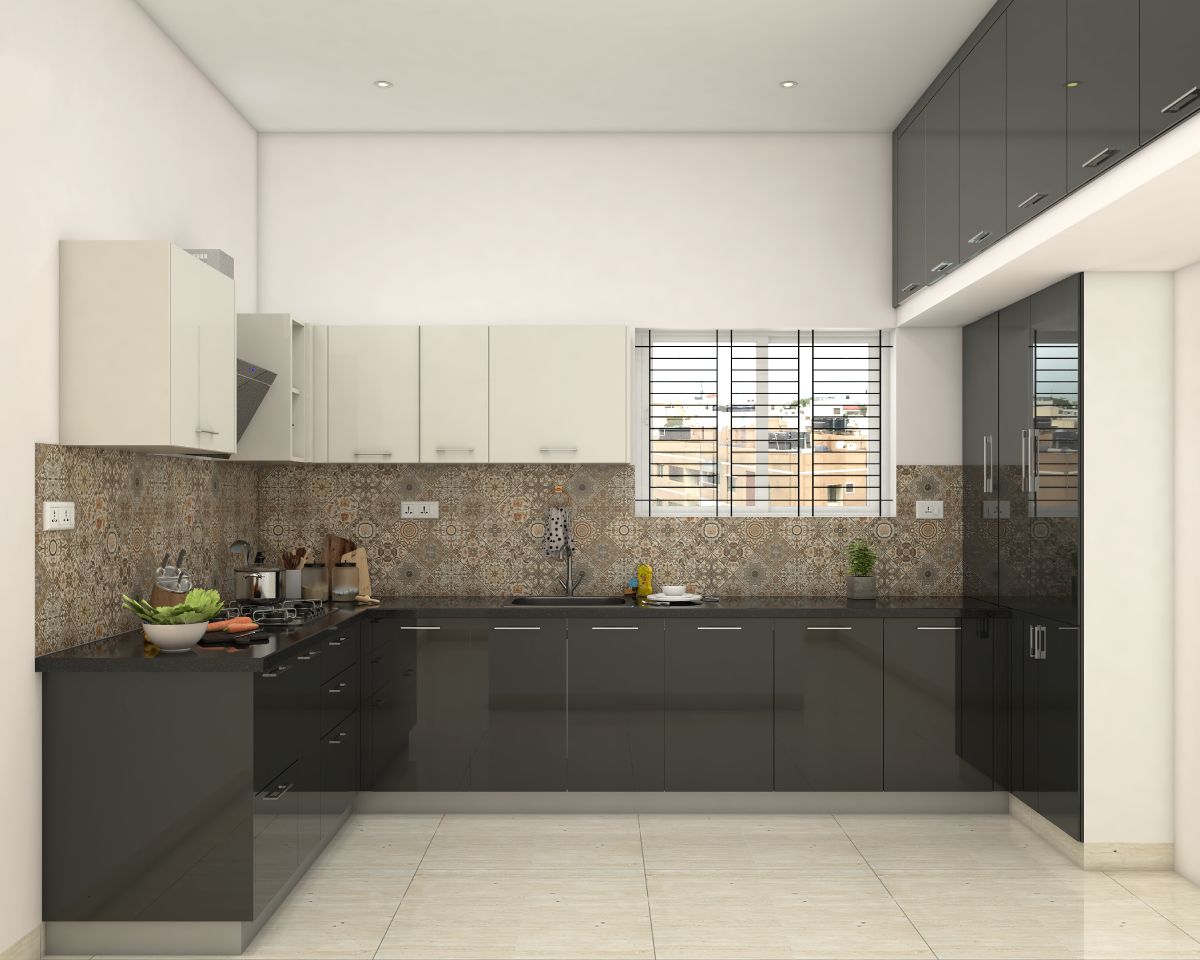 Modern Modular Kitchen Design With Glossy Black Laminate