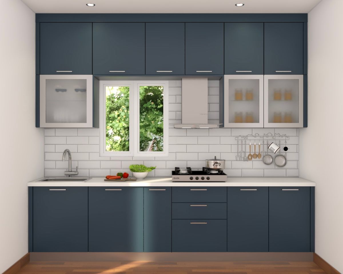 Modern Kitchen Design With White Window Frame | Livspace