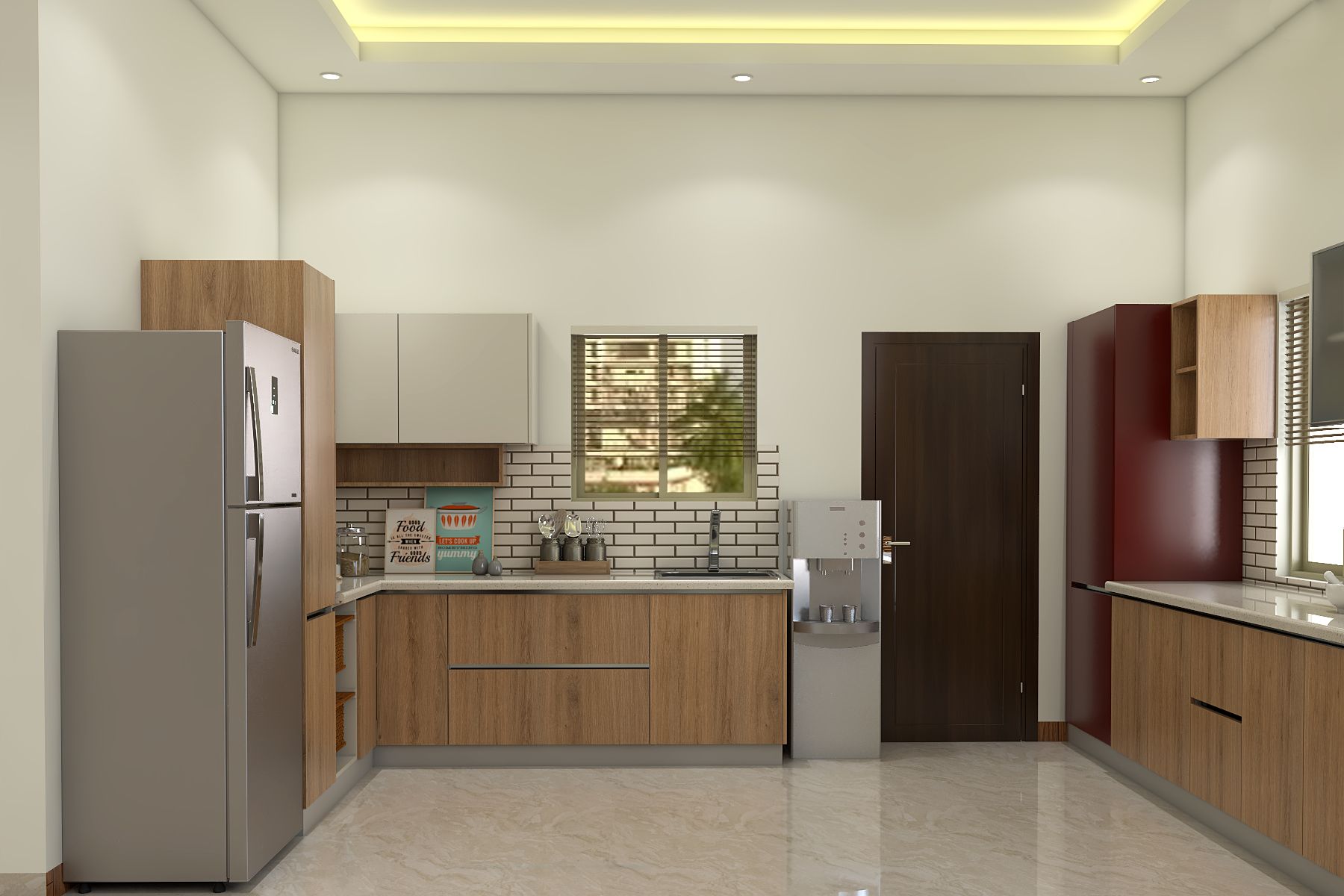 Modular Spacious Wooden Kitchen Design With Wooden Cabinets