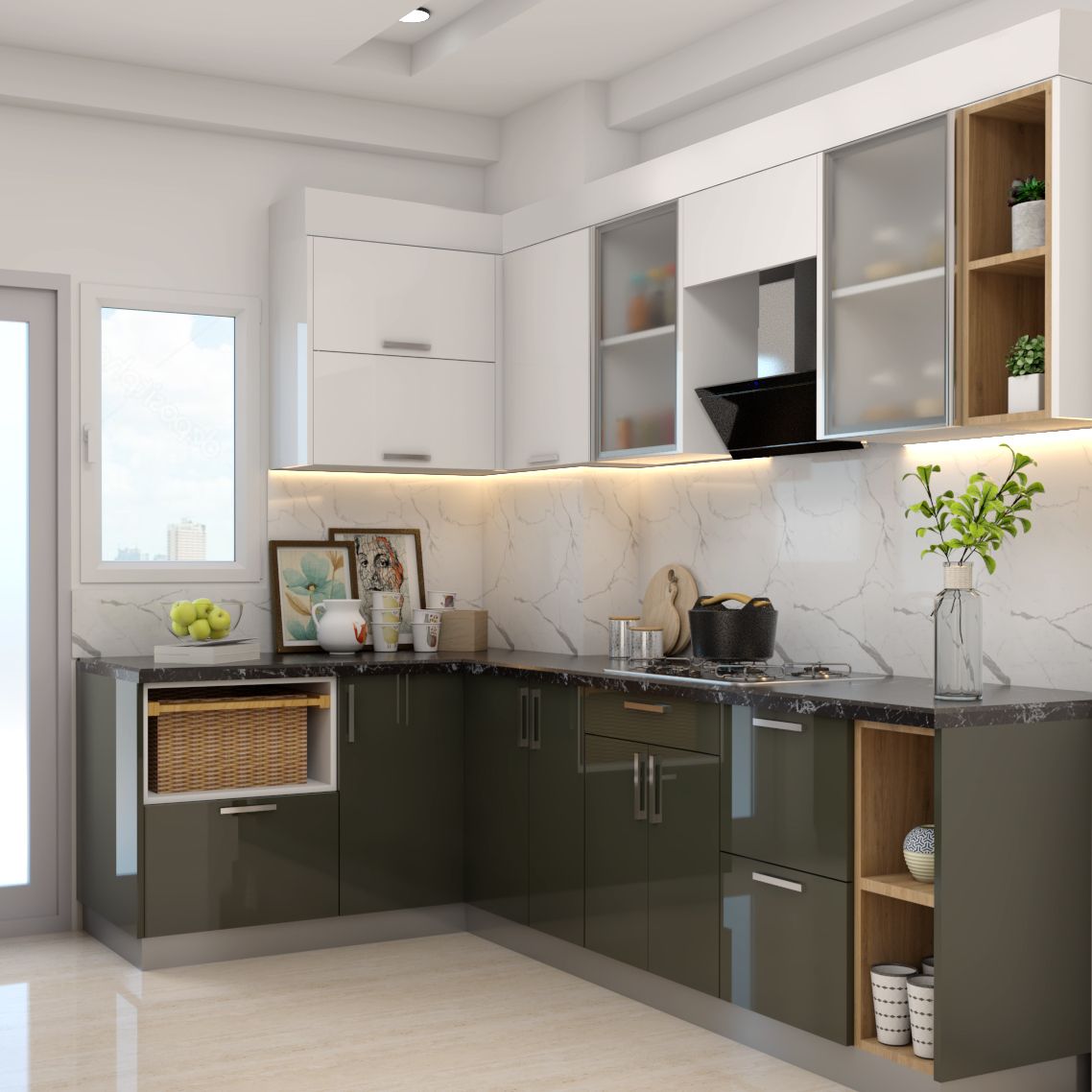 Compact Kitchen Design Idea With Tall Wall Unit Livspace
